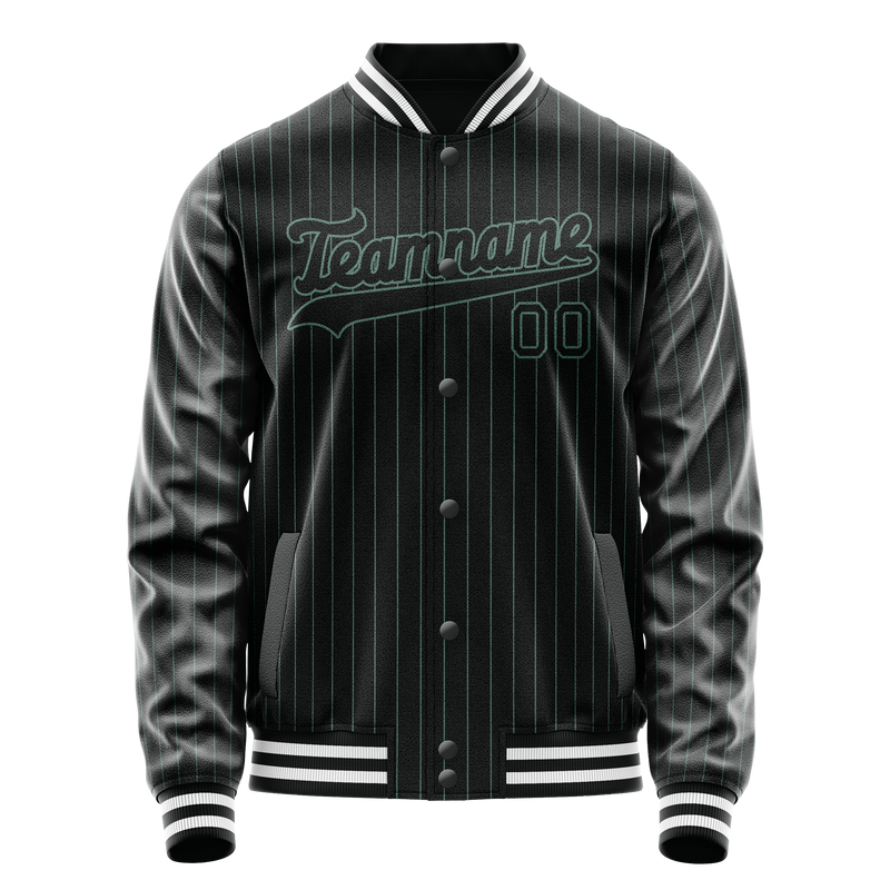 Custom Black Teal Teal Pinstripe Varsity Letterman Jacket JA02240617HF051