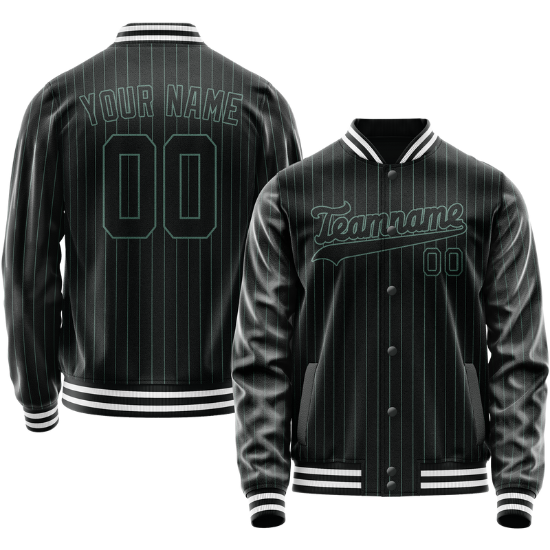Custom Black Teal Teal Pinstripe Varsity Letterman Jacket JA02240617HF051