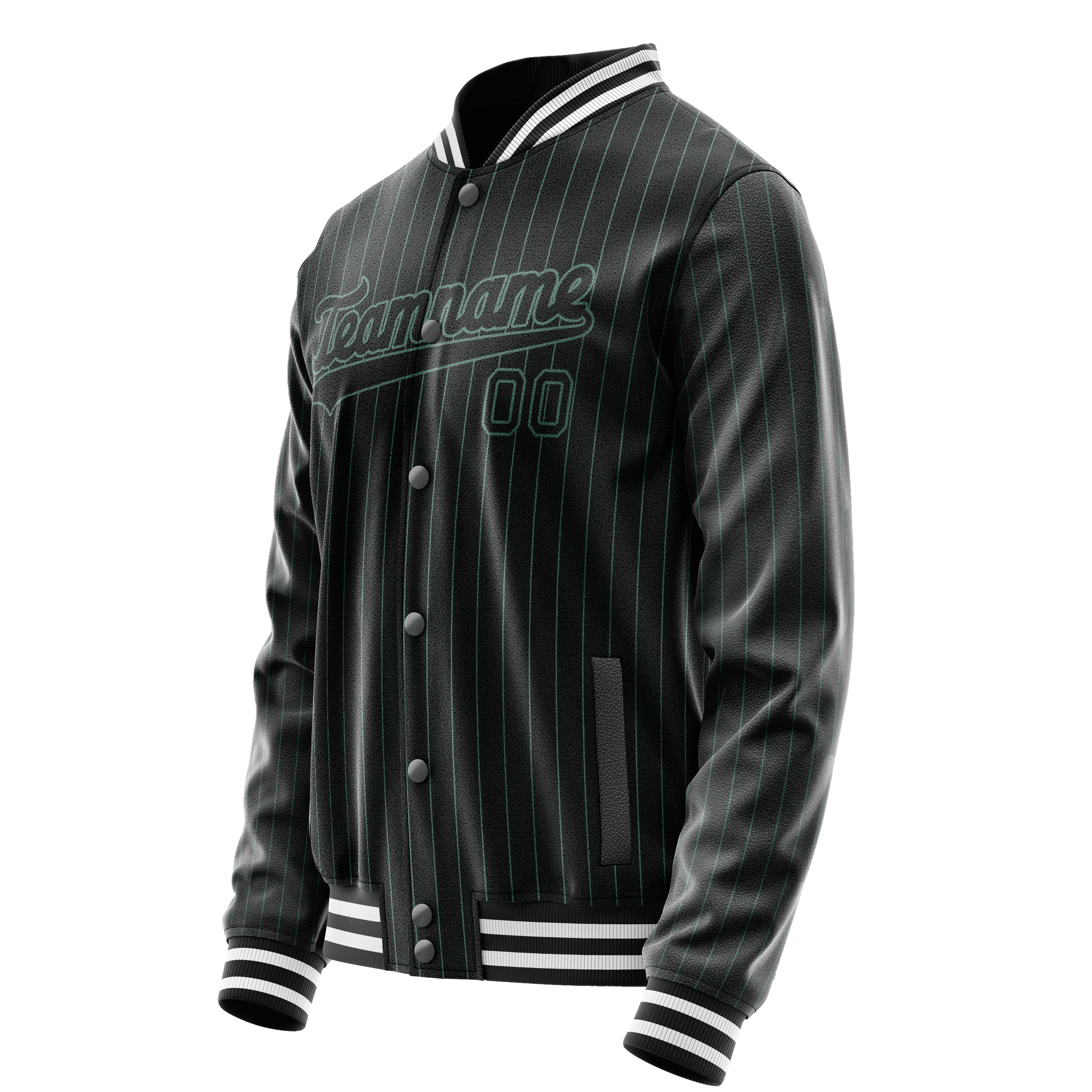 Custom Black Teal Teal Pinstripe Varsity Letterman Jacket JA02240617HF051