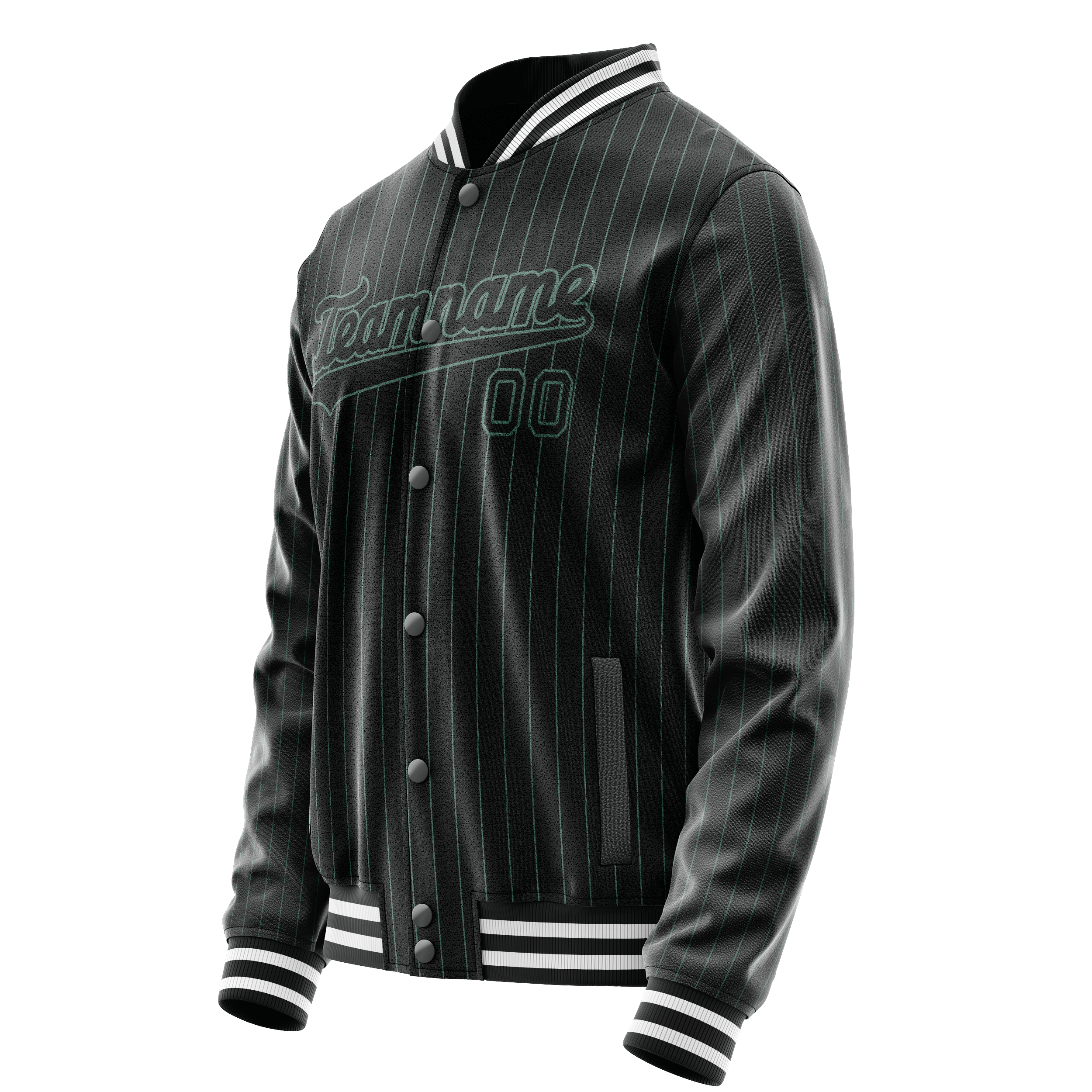 Custom Black Teal Teal Pinstripe Varsity Letterman Jacket JA02240617HF051