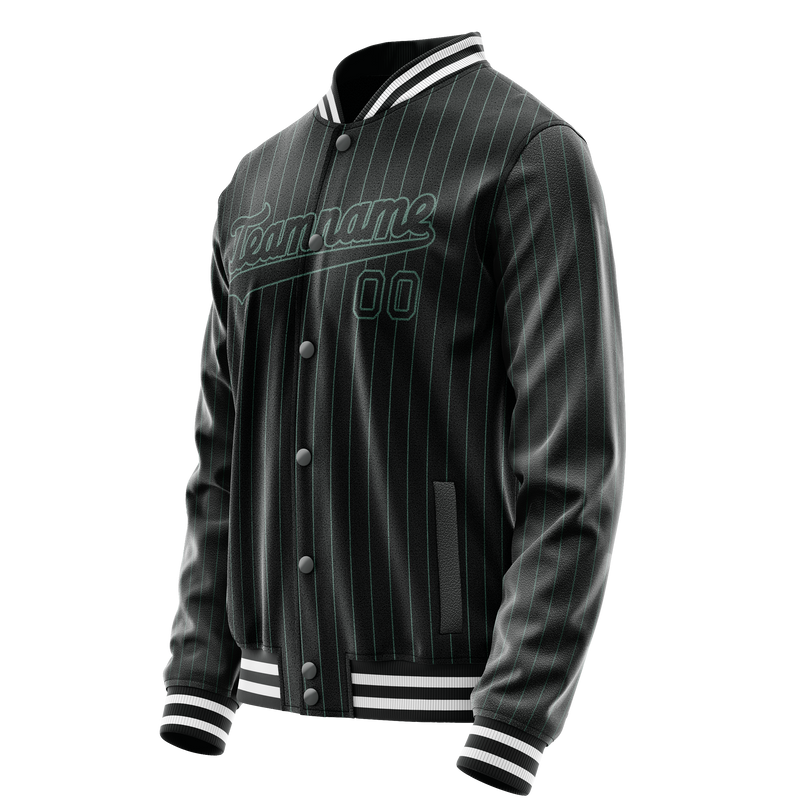 Custom Black Teal Teal Pinstripe Varsity Letterman Jacket JA02240617HF051