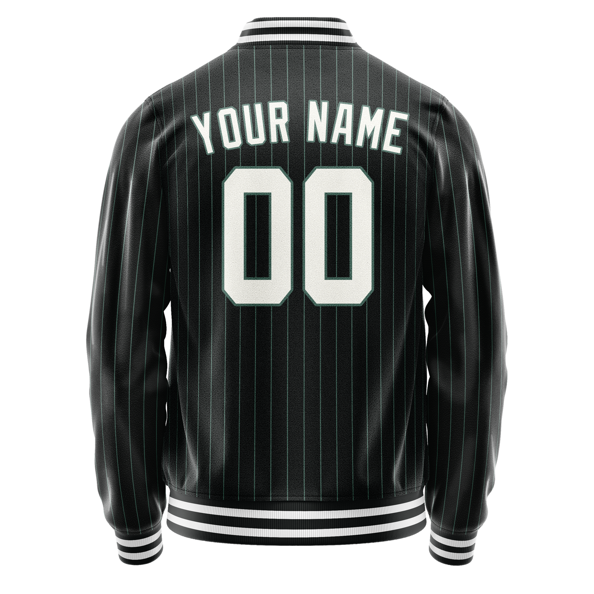 Custom Black White Teal Pinstripe Varsity Letterman Jacket JA02240617HF052