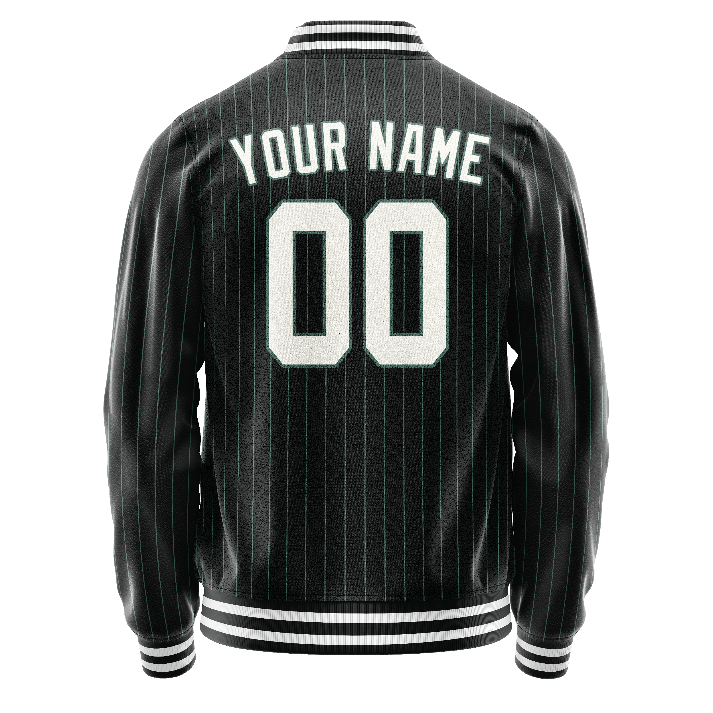 Custom Black White Teal Pinstripe Varsity Letterman Jacket JA02240617HF052