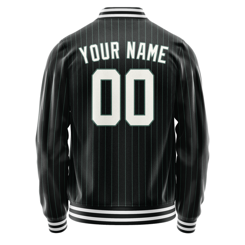 Custom Black White Teal Pinstripe Varsity Letterman Jacket JA02240617HF052