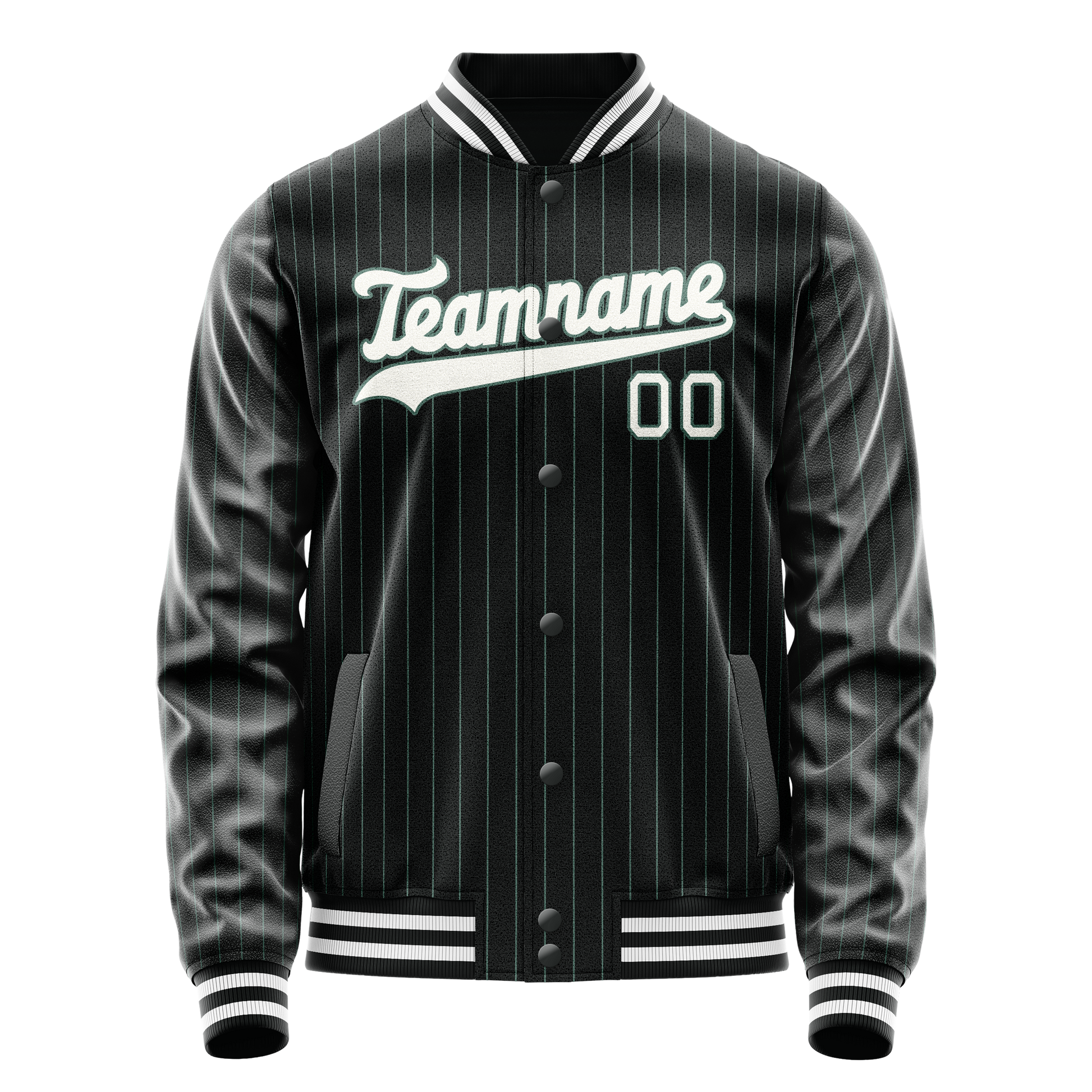 Custom Black White Teal Pinstripe Varsity Letterman Jacket JA02240617HF052