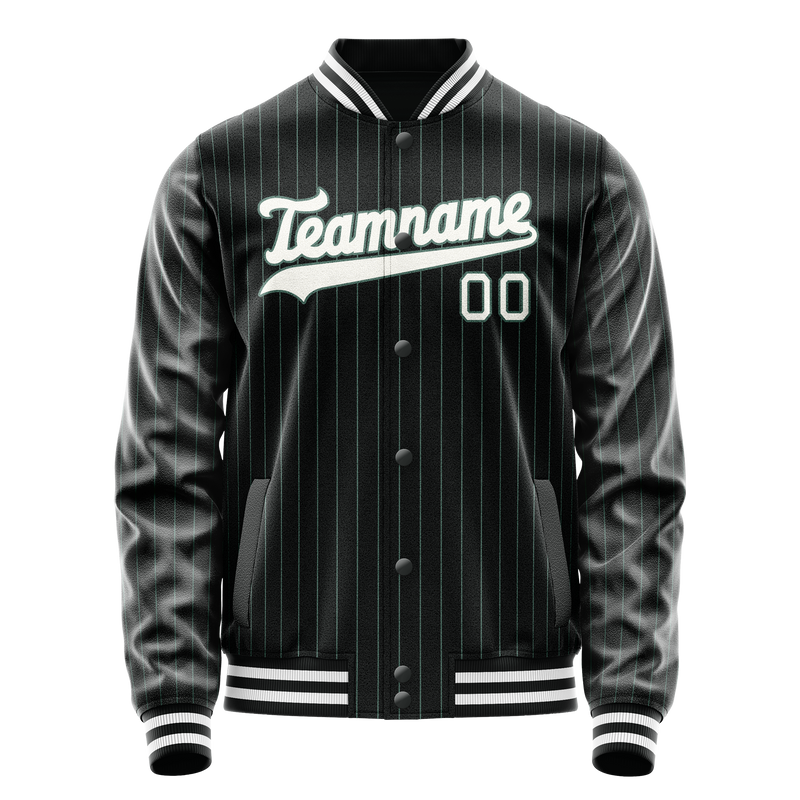 Custom Black White Teal Pinstripe Varsity Letterman Jacket JA02240617HF052