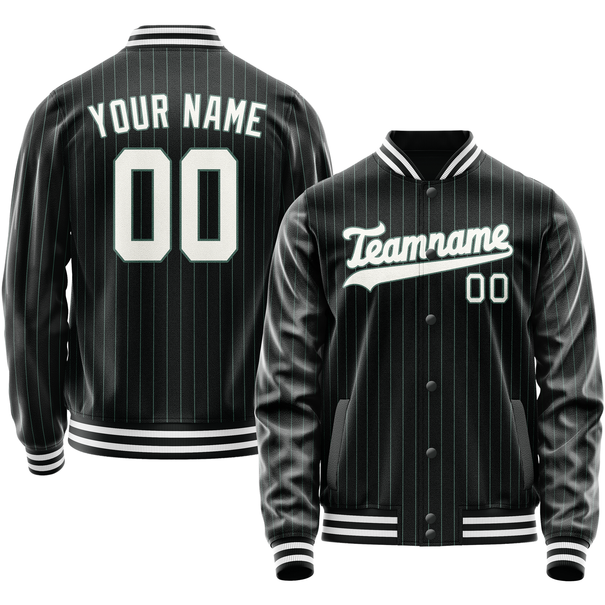 Custom Black White Teal Pinstripe Varsity Letterman Jacket JA02240617HF052