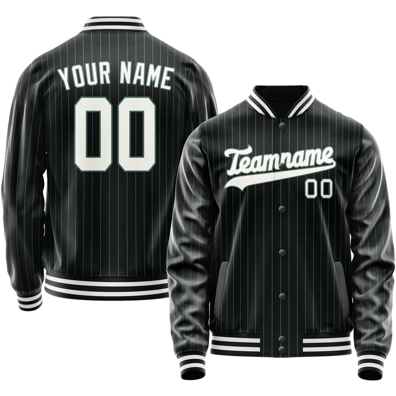 Custom Black White Teal Pinstripe Varsity Letterman Jacket JA02240617HF052