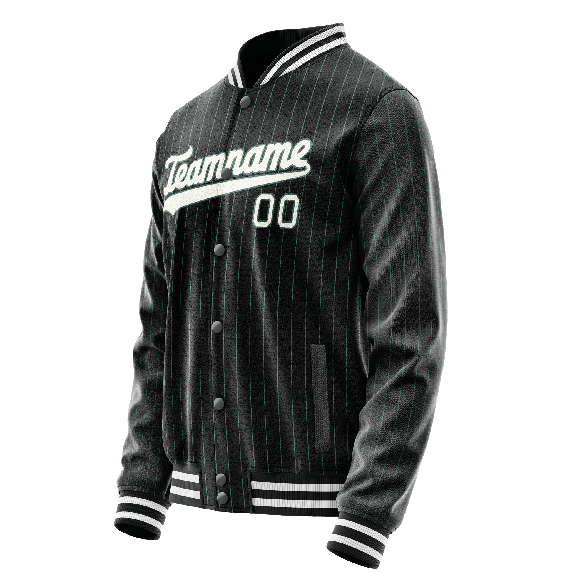 Custom Black White Teal Pinstripe Varsity Letterman Jacket JA02240617HF052