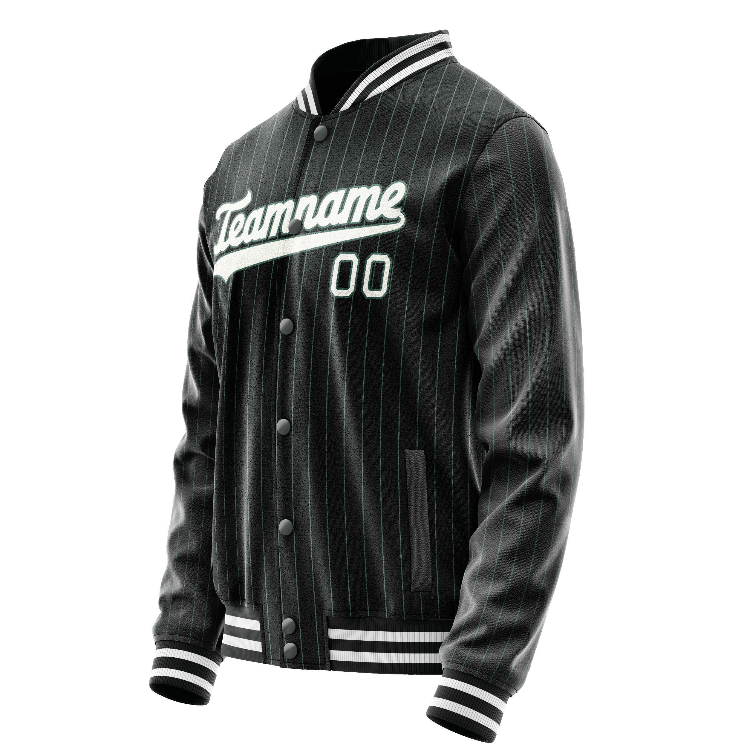 Custom Black White Teal Pinstripe Varsity Letterman Jacket JA02240617HF052
