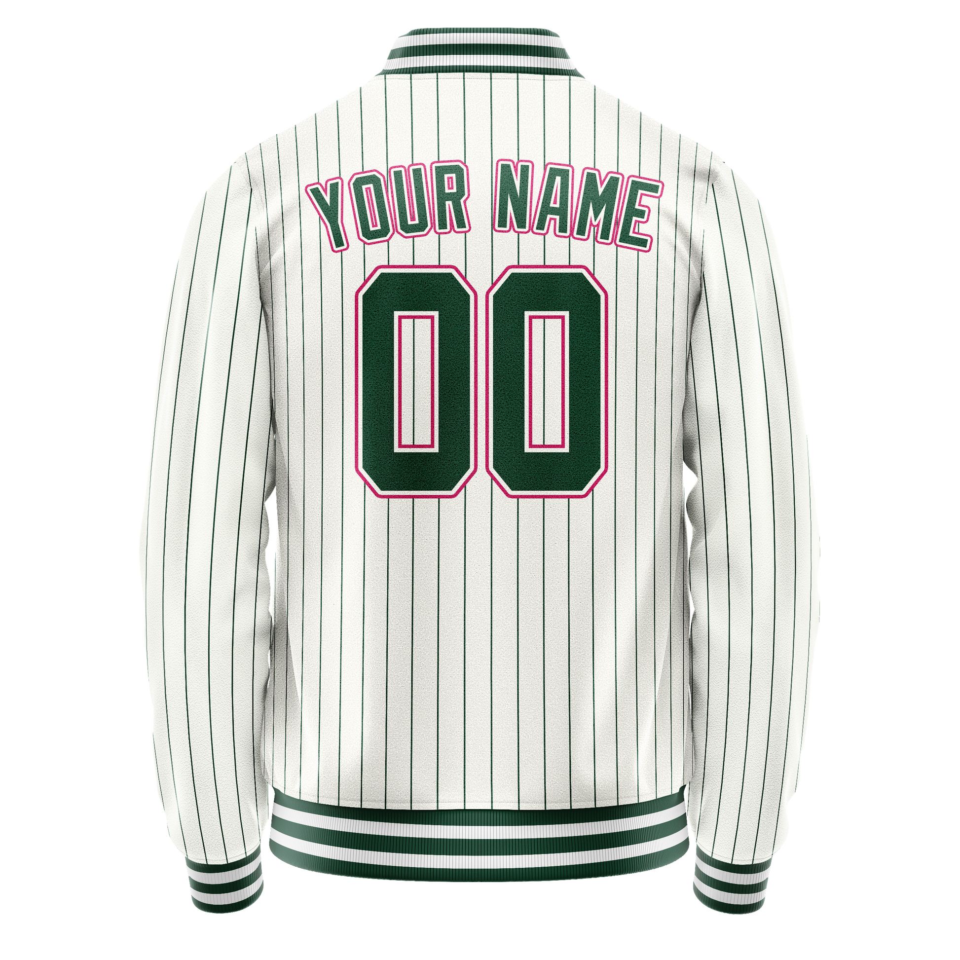 Custom White Pink Kelly Green Pinstripe Varsity Letterman Jacket JA02240617JC503