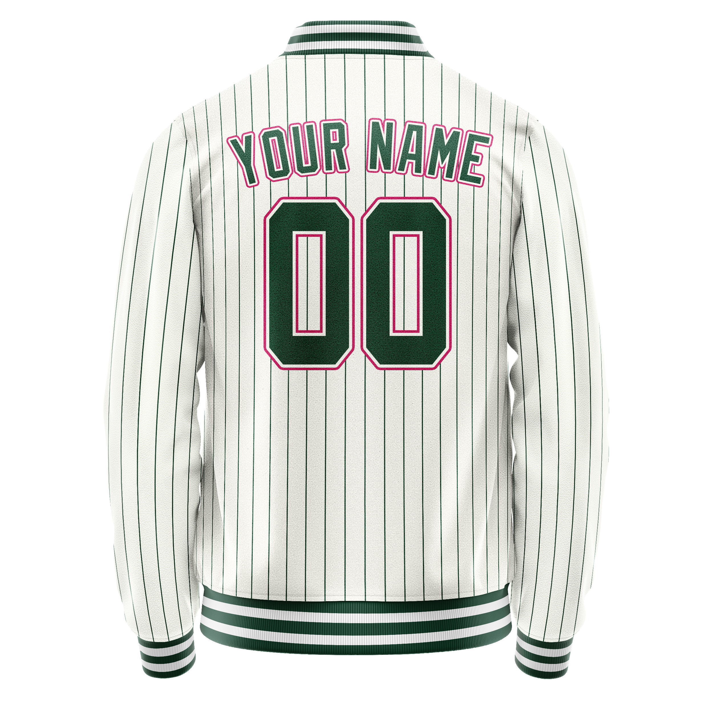 Custom White Pink Kelly Green Pinstripe Varsity Letterman Jacket JA02240617JC503