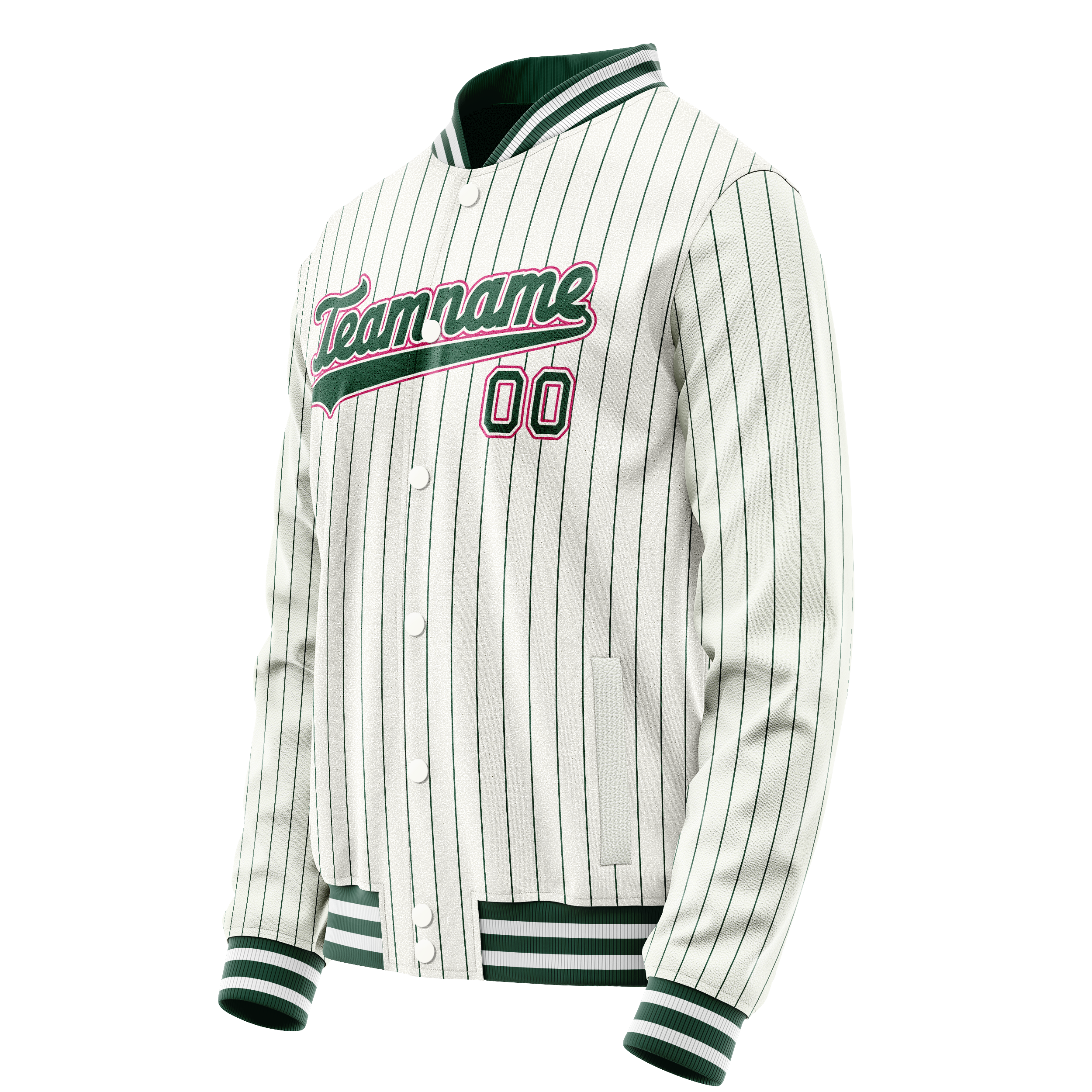 Custom White Pink Kelly Green Pinstripe Varsity Letterman Jacket JA02240617JC503