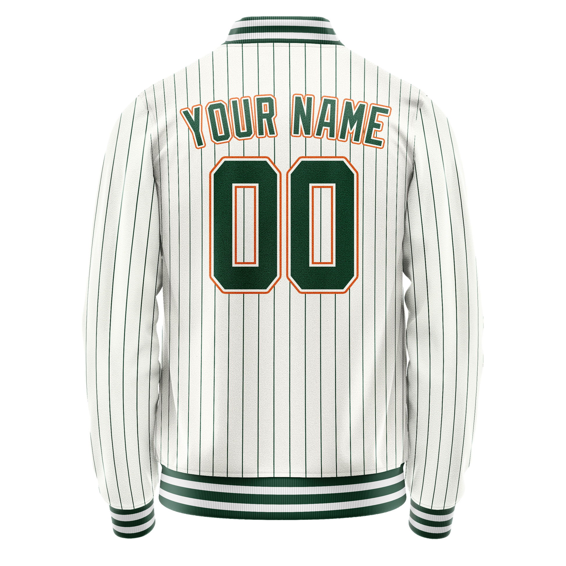 Custom White Orange Kelly Green Pinstripe Varsity Letterman Jacket JA02240617JC494