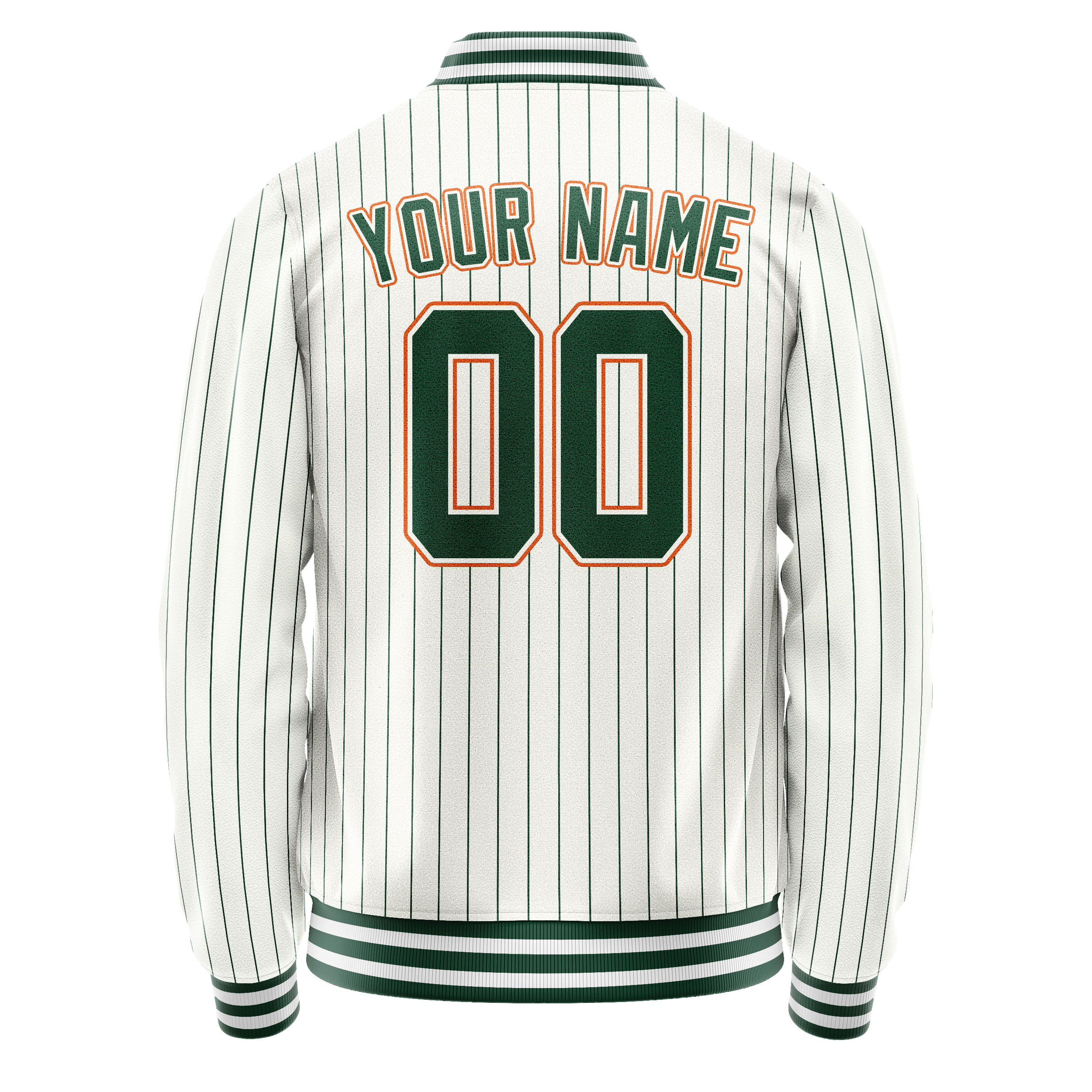 Custom White Orange Kelly Green Pinstripe Varsity Letterman Jacket JA02240617JC494
