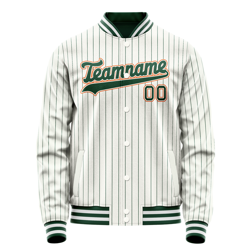 Custom White Orange Kelly Green Pinstripe Varsity Letterman Jacket JA02240617JC494