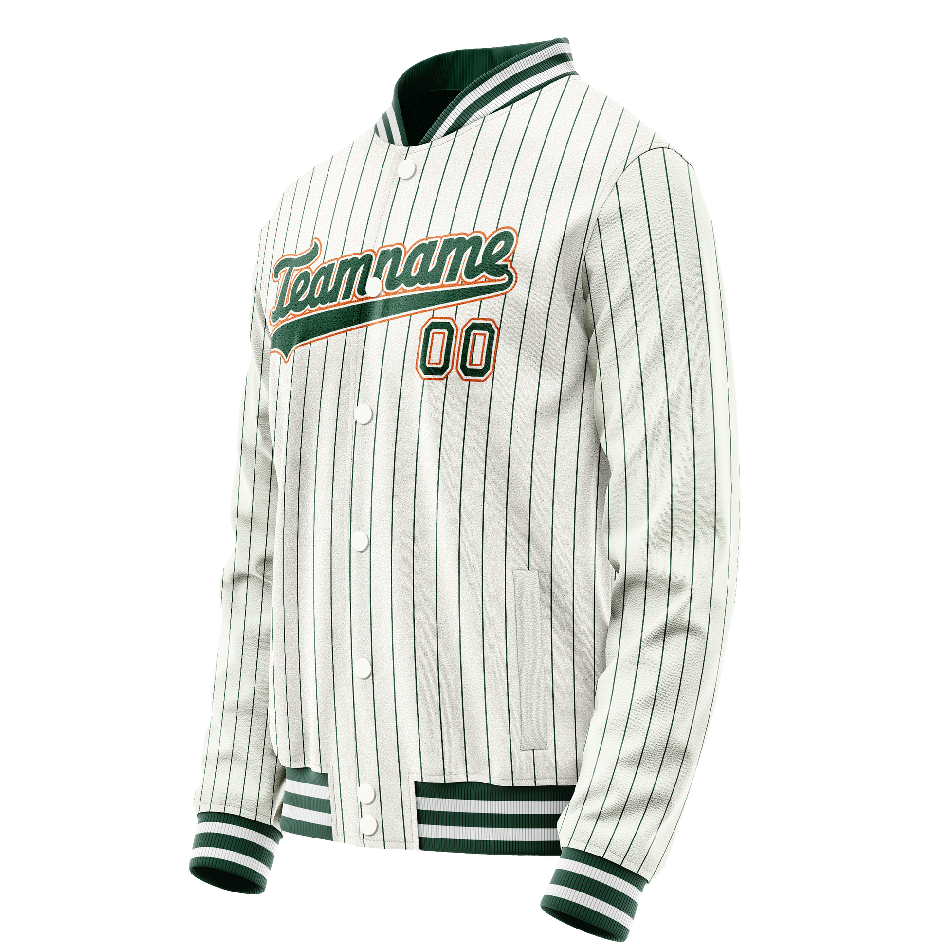 Custom White Orange Kelly Green Pinstripe Varsity Letterman Jacket JA02240617JC494