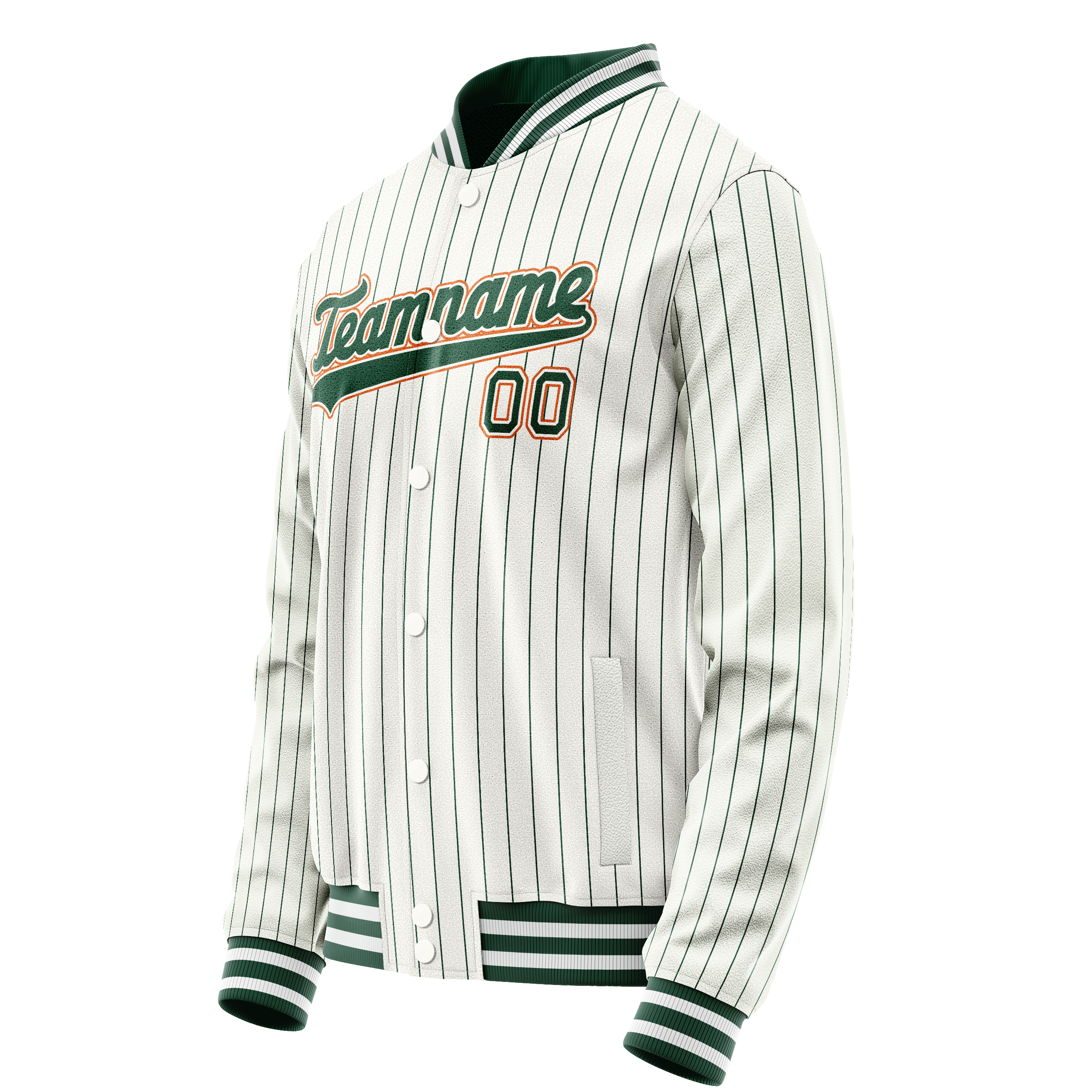 Custom White Orange Kelly Green Pinstripe Varsity Letterman Jacket JA02240617JC494