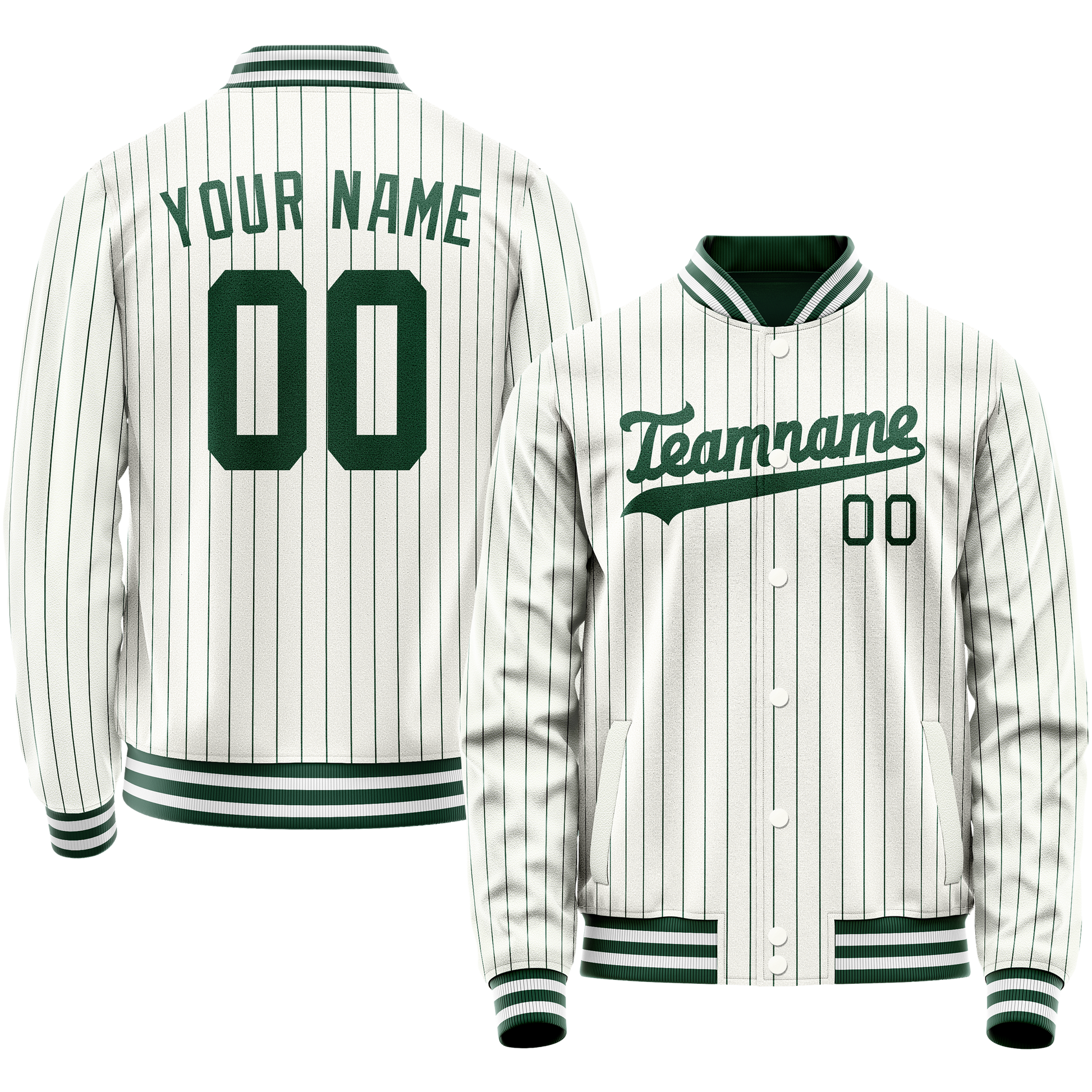 Custom White Kelly-Green Kelly Green Pinstripe Varsity Letterman Jacket JA02240617JC488