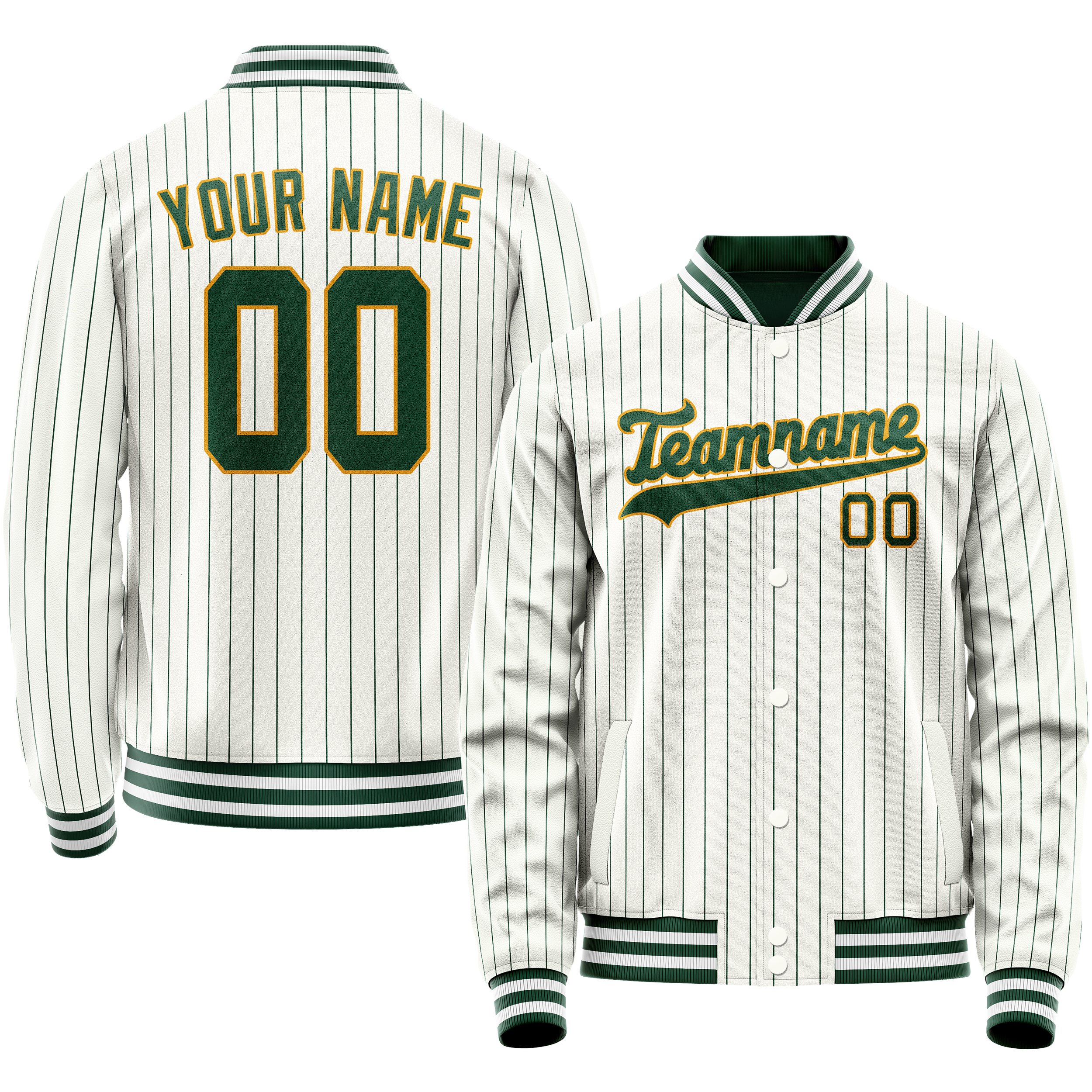 Custom White Kelly-Green Kelly Green Pinstripe Varsity Letterman Jacket JA02240617JC484