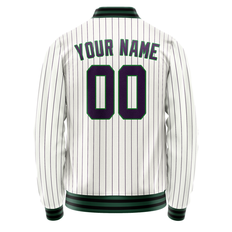 Custom White Navy Purple Pinstripe Varsity Letterman Jacket JA02240617JC487