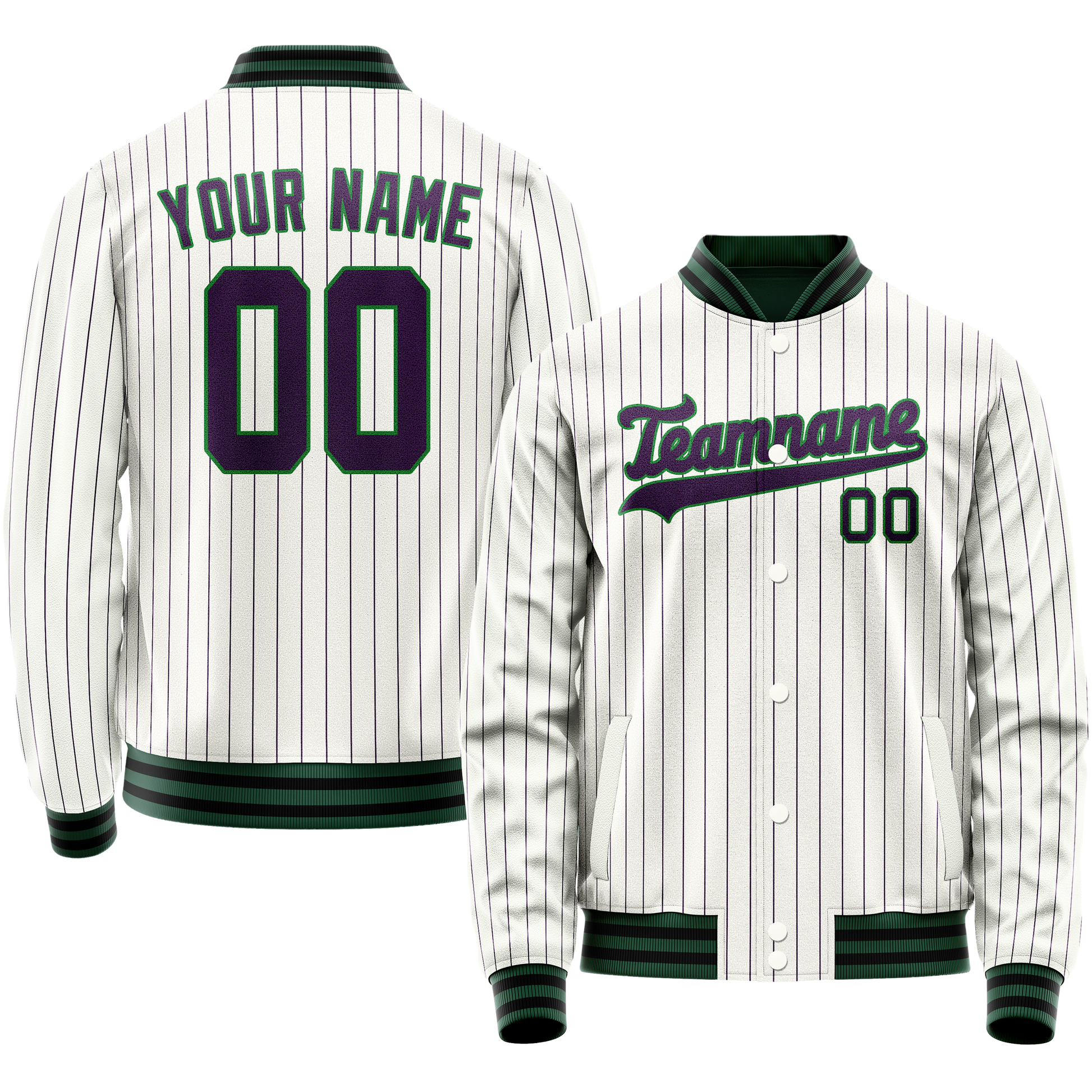 Custom White Navy Purple Pinstripe Varsity Letterman Jacket JA02240617JC487