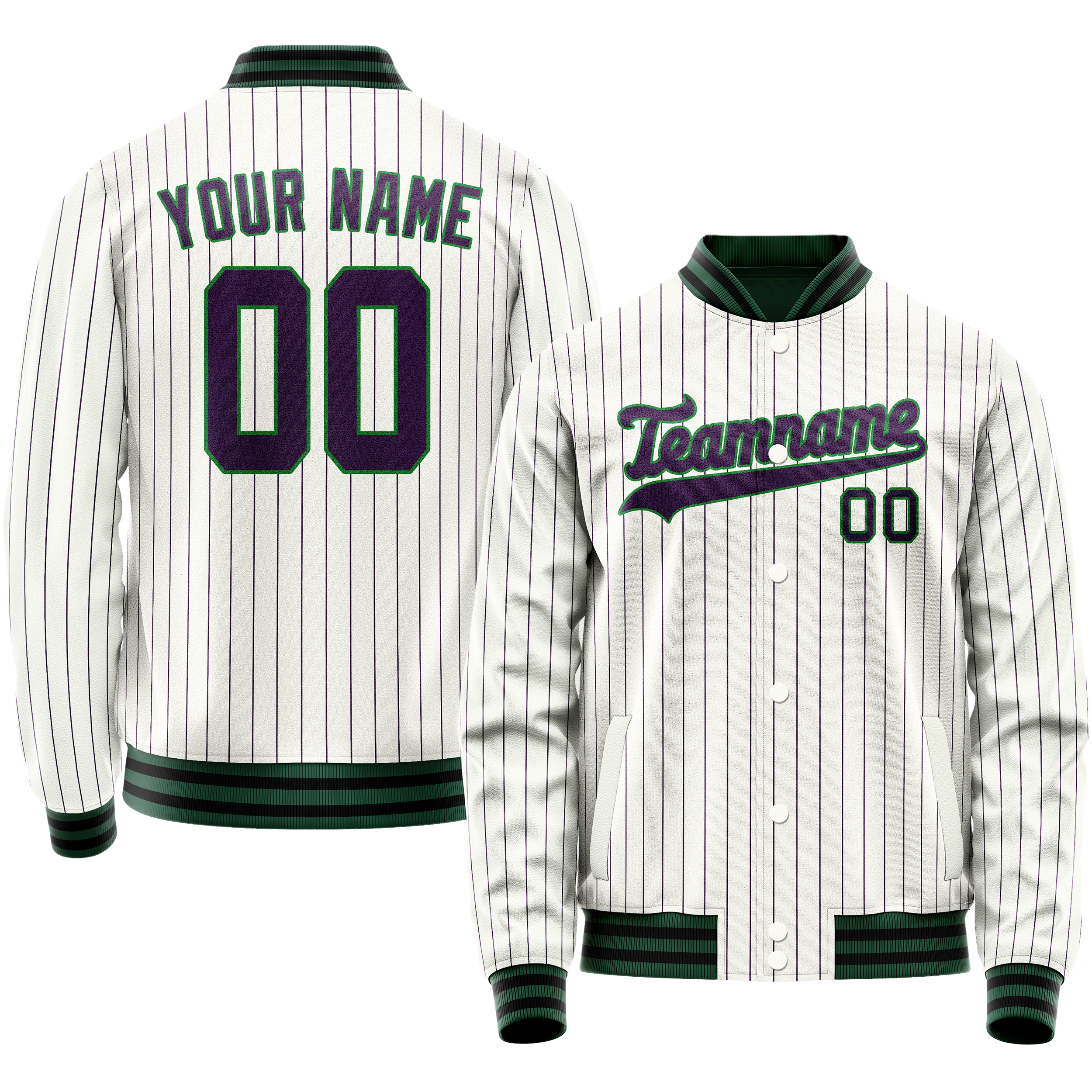 Custom White Navy Purple Pinstripe Varsity Letterman Jacket JA02240617JC487