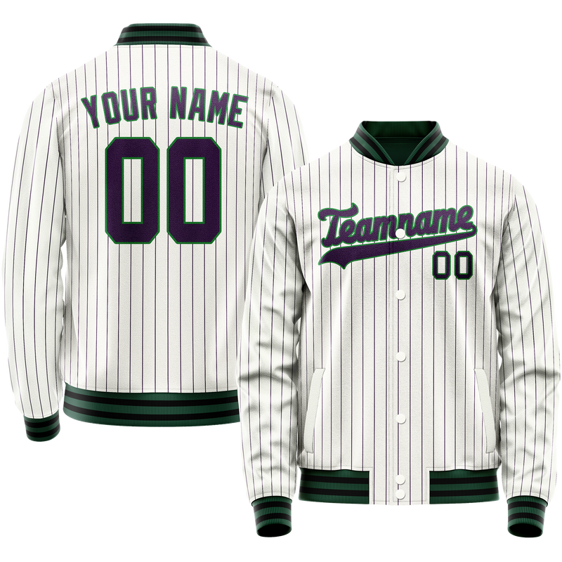 Custom White Navy Purple Pinstripe Varsity Letterman Jacket JA02240617JC487