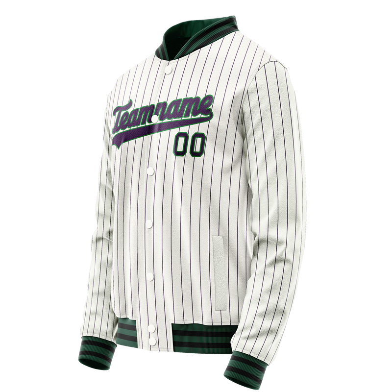 Custom White Navy Purple Pinstripe Varsity Letterman Jacket JA02240617JC487