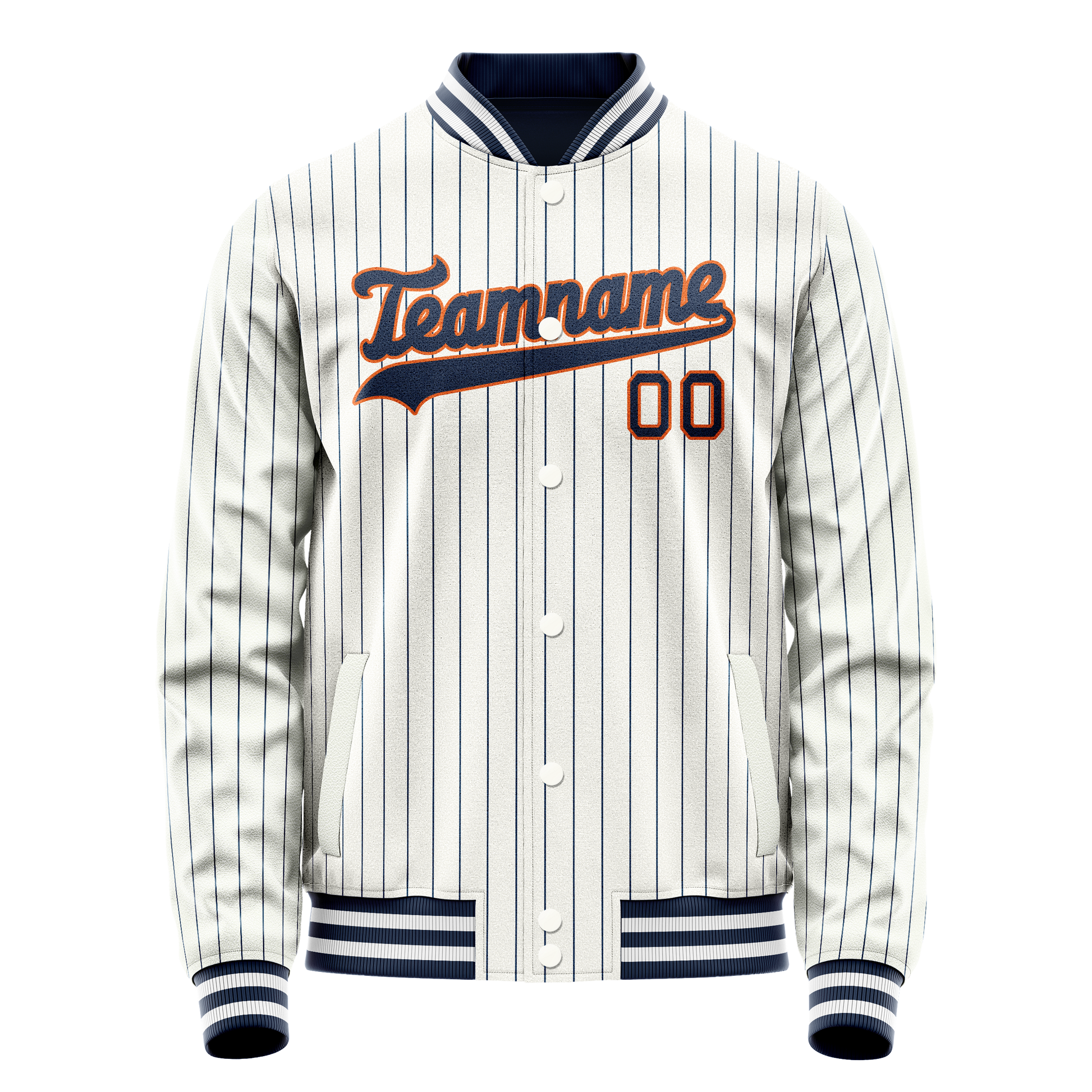 Custom White Navy Royal Pinstripe Varsity Letterman Jacket JA02240617JC501