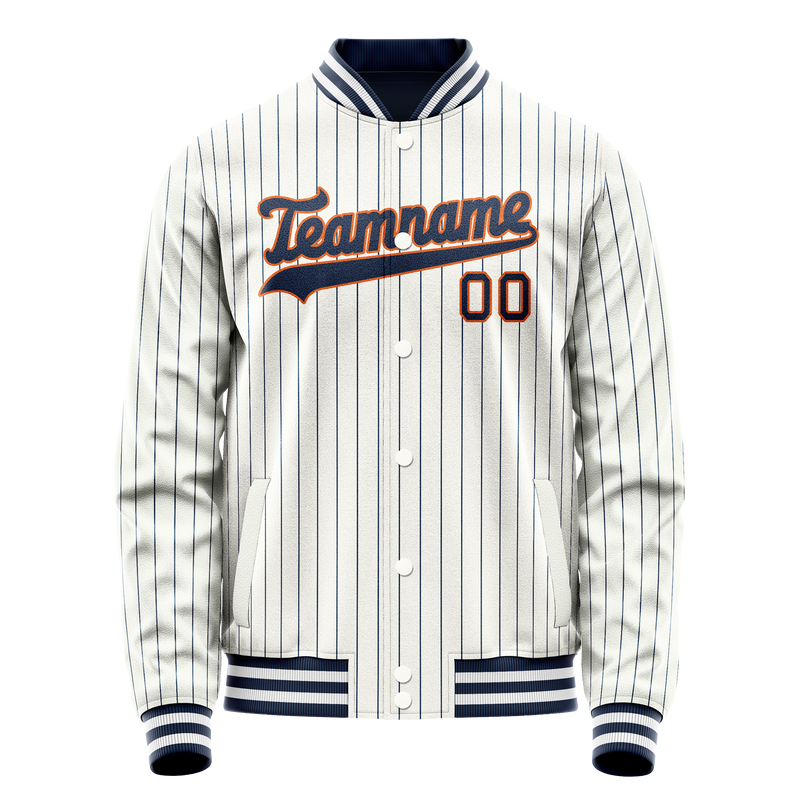 Custom White Navy Royal Pinstripe Varsity Letterman Jacket JA02240617JC501