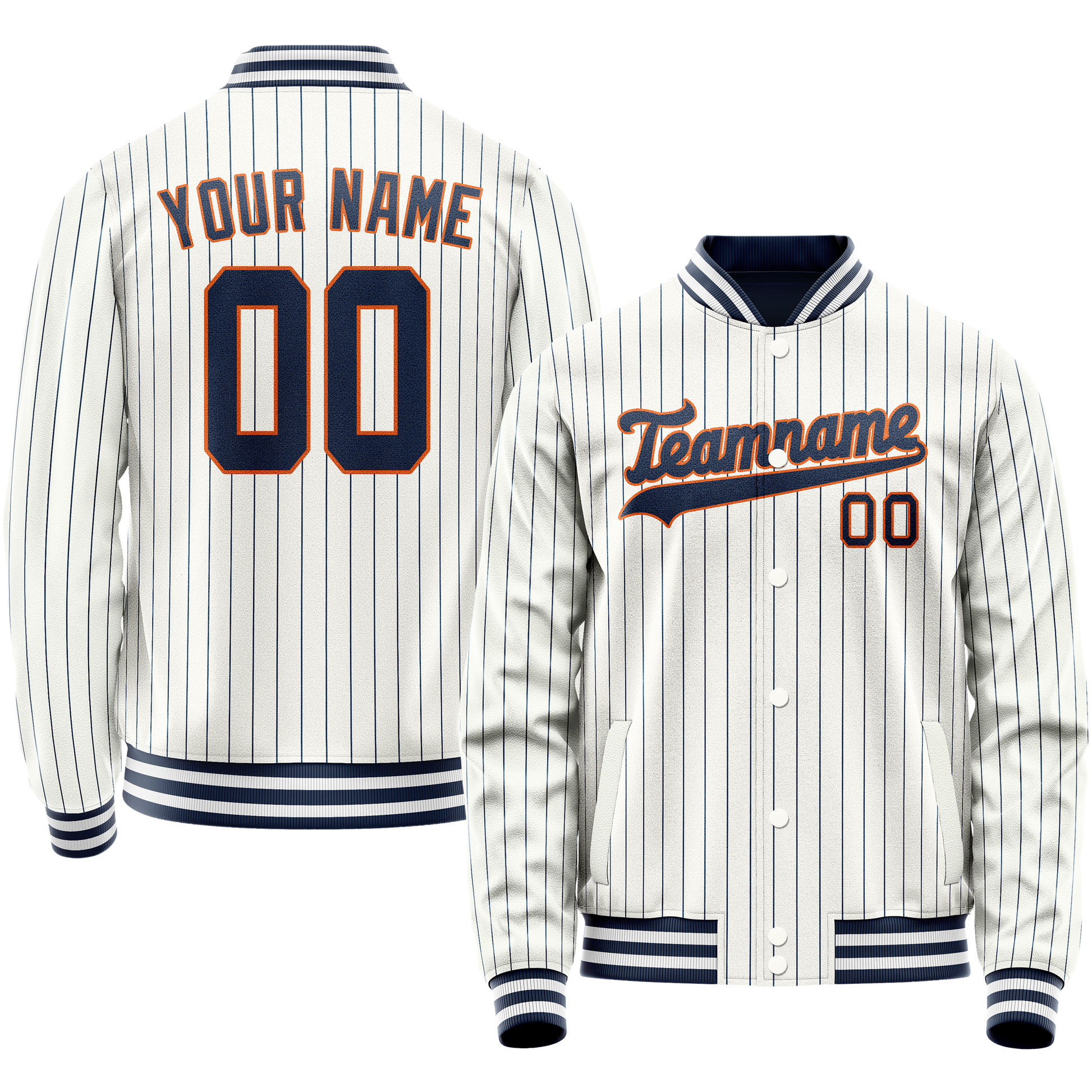 Custom White Navy Royal Pinstripe Varsity Letterman Jacket JA02240617JC501