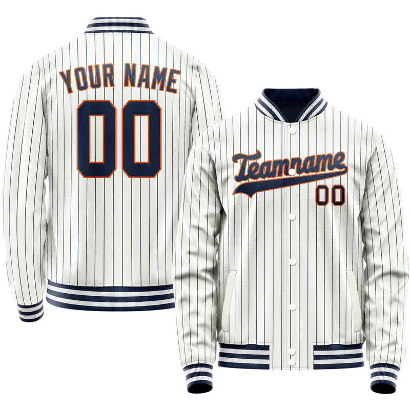 Custom White Navy Royal Pinstripe Varsity Letterman Jacket JA02240617JC501