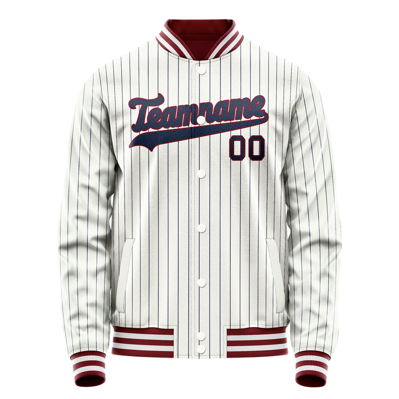 Custom White Royal Royal Pinstripe Varsity Letterman Jacket JA02240617JC479