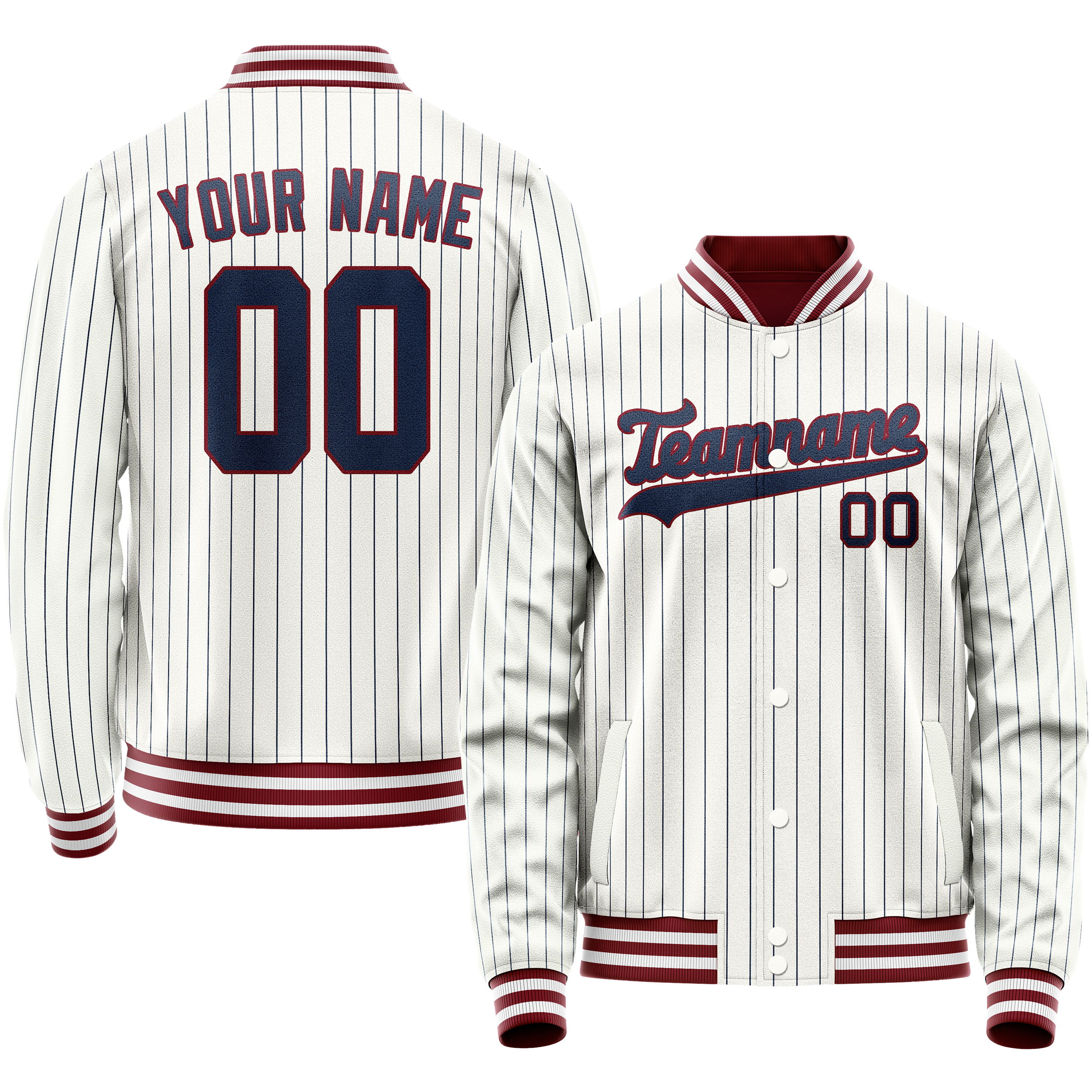 Custom White Royal Royal Pinstripe Varsity Letterman Jacket JA02240617JC479