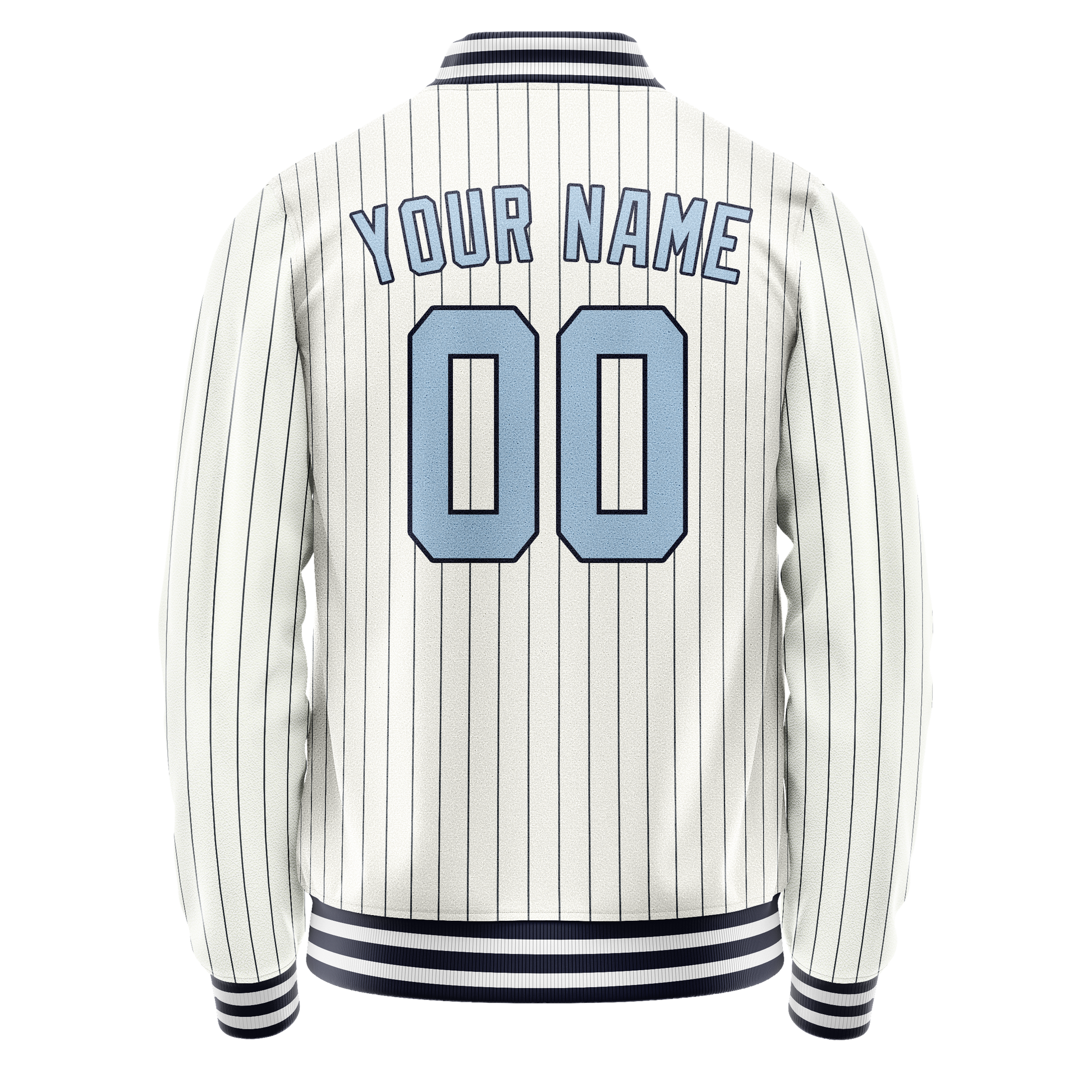 Custom White Light-Blue Navy Pinstripe Varsity Letterman Jacket JA02240617JC496