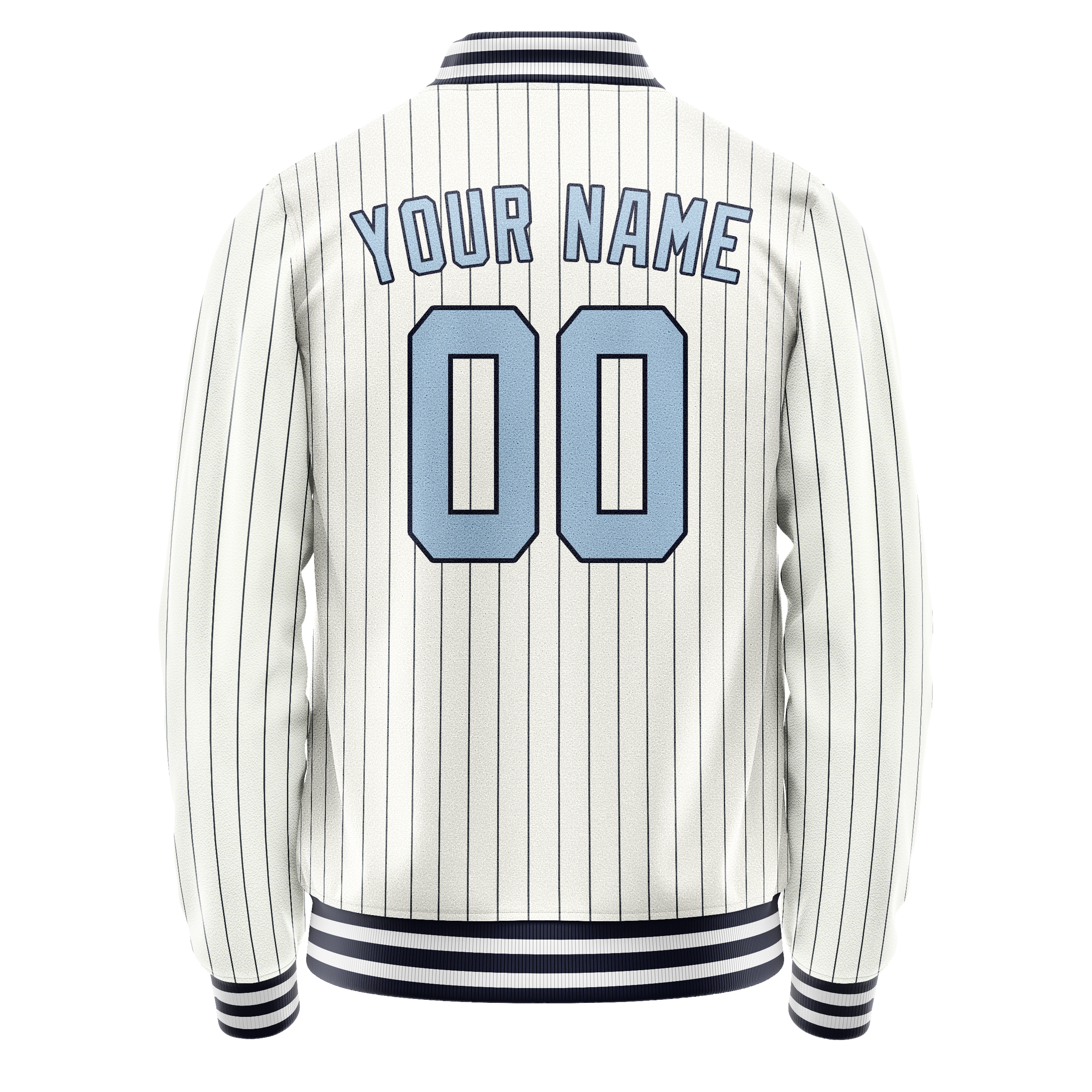 Custom White Light-Blue Navy Pinstripe Varsity Letterman Jacket JA02240617JC496