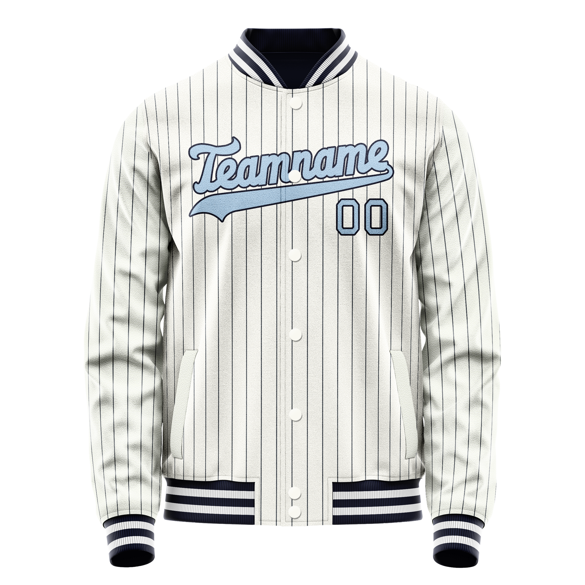 Custom White Light-Blue Navy Pinstripe Varsity Letterman Jacket JA02240617JC496