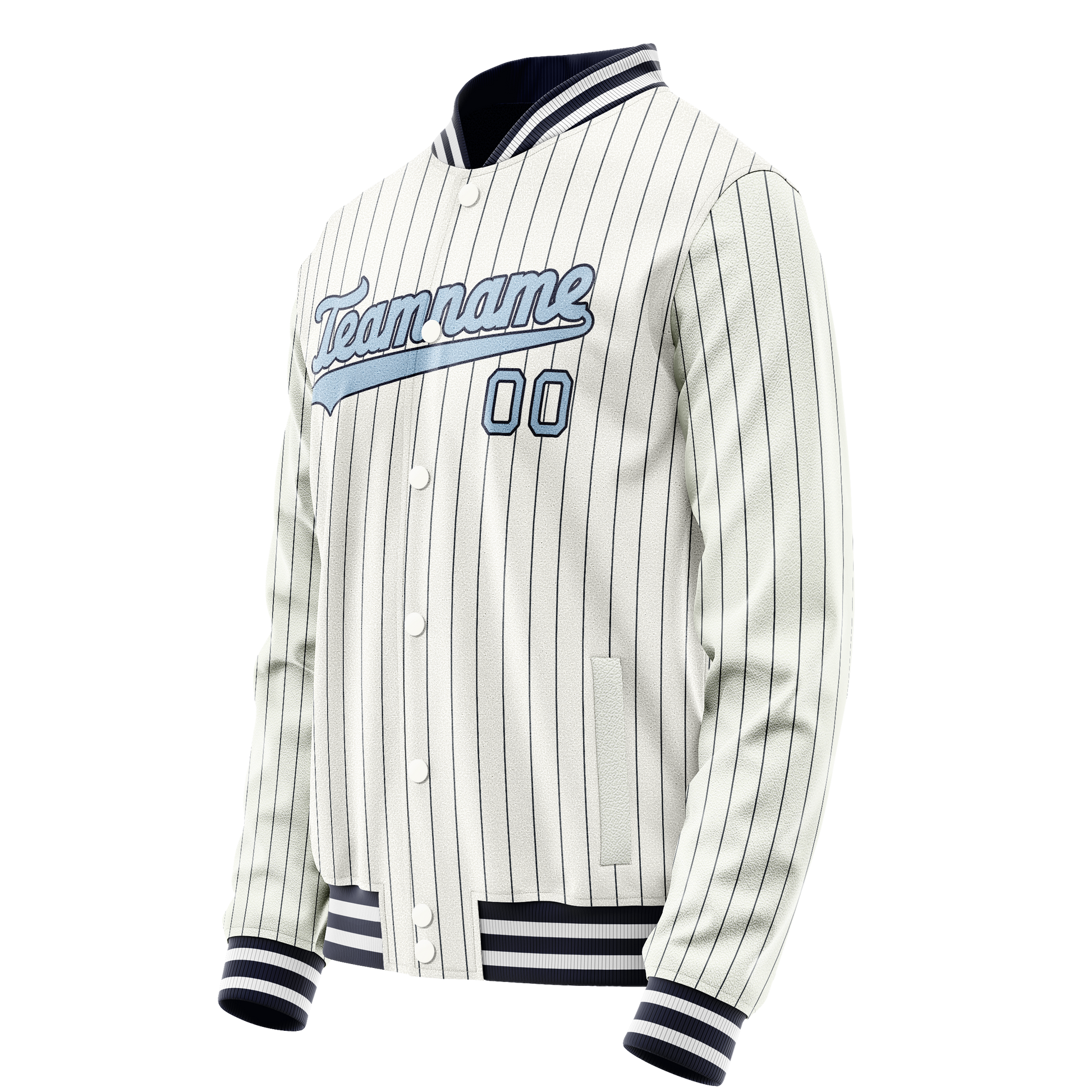 Custom White Light-Blue Navy Pinstripe Varsity Letterman Jacket JA02240617JC496