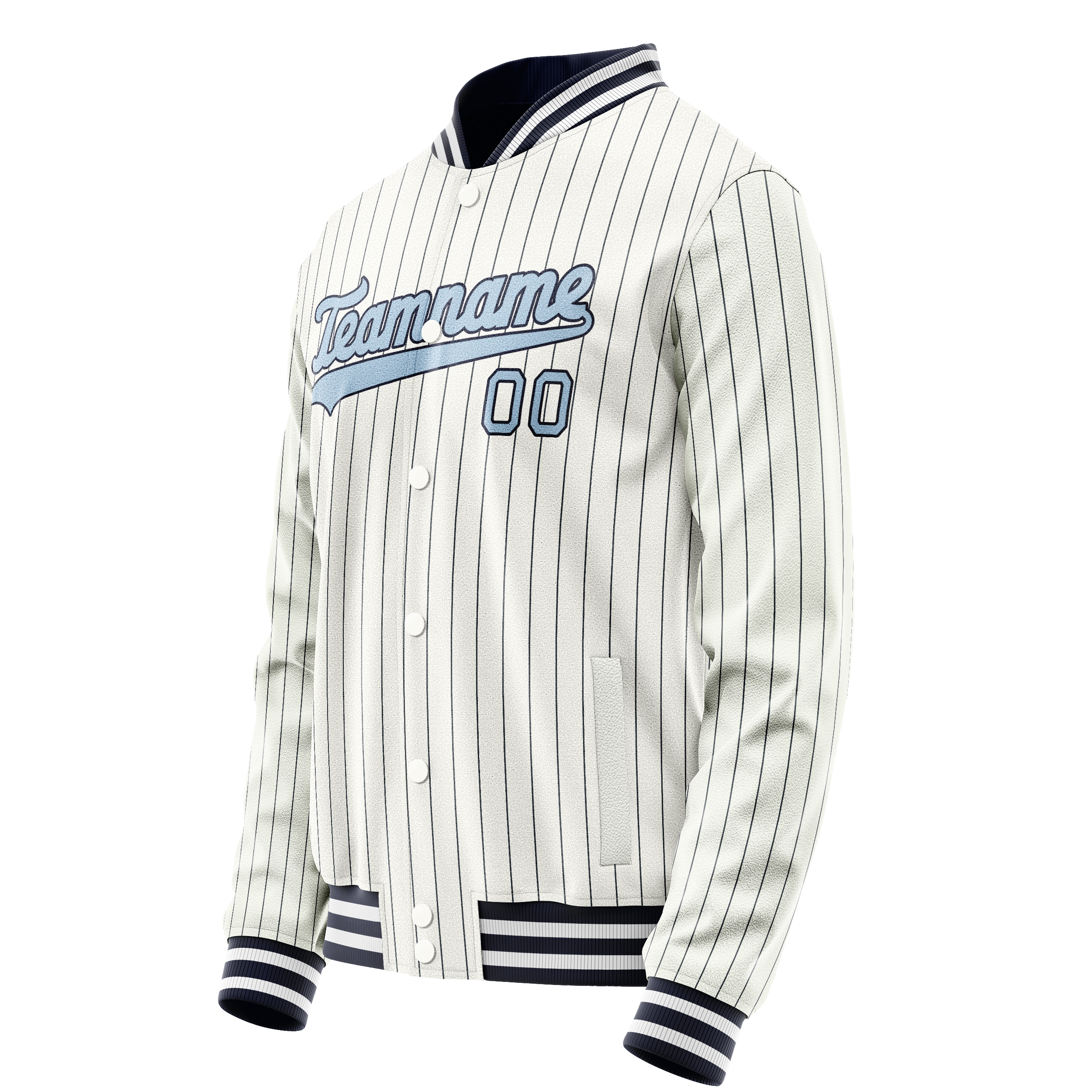 Custom White Light-Blue Navy Pinstripe Varsity Letterman Jacket JA02240617JC496