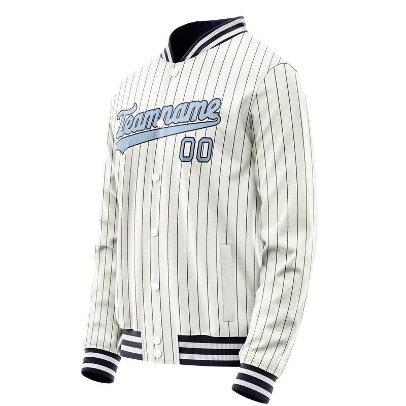Custom White Light-Blue Navy Pinstripe Varsity Letterman Jacket JA02240617JC496