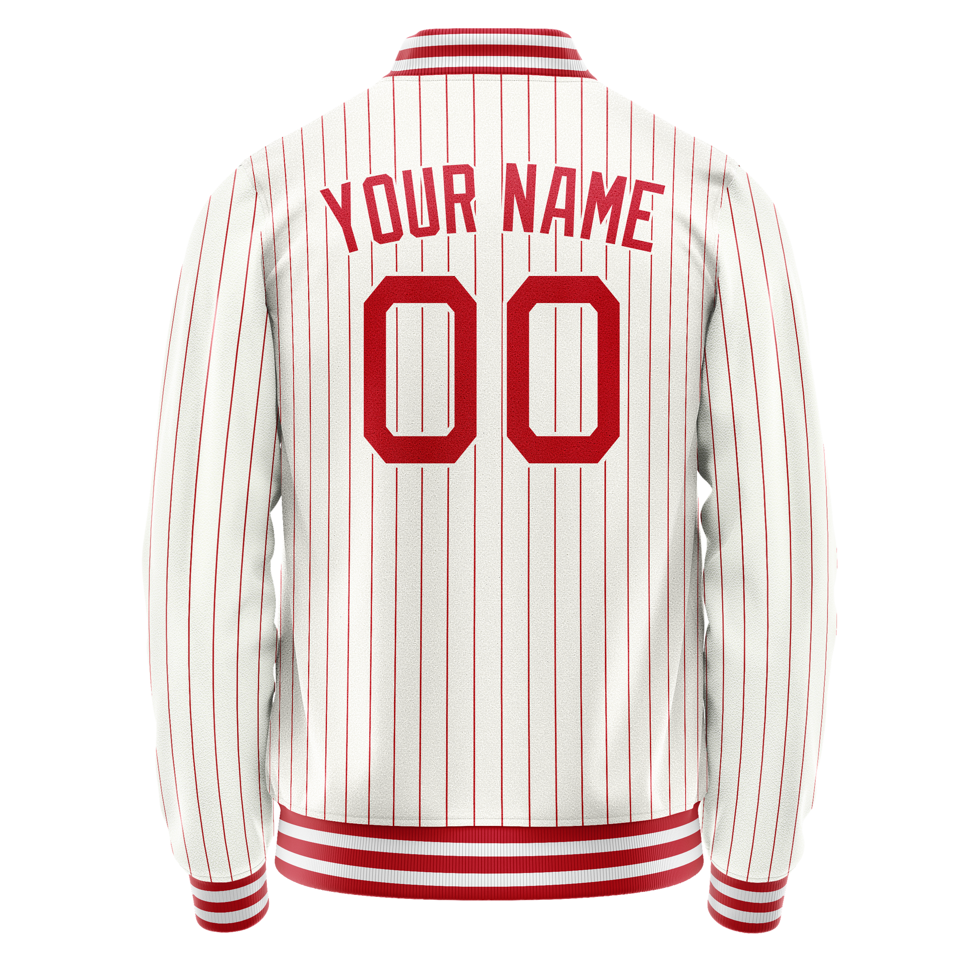Custom White Red Red Pinstripe Varsity Letterman Jacket JA02240617LH474
