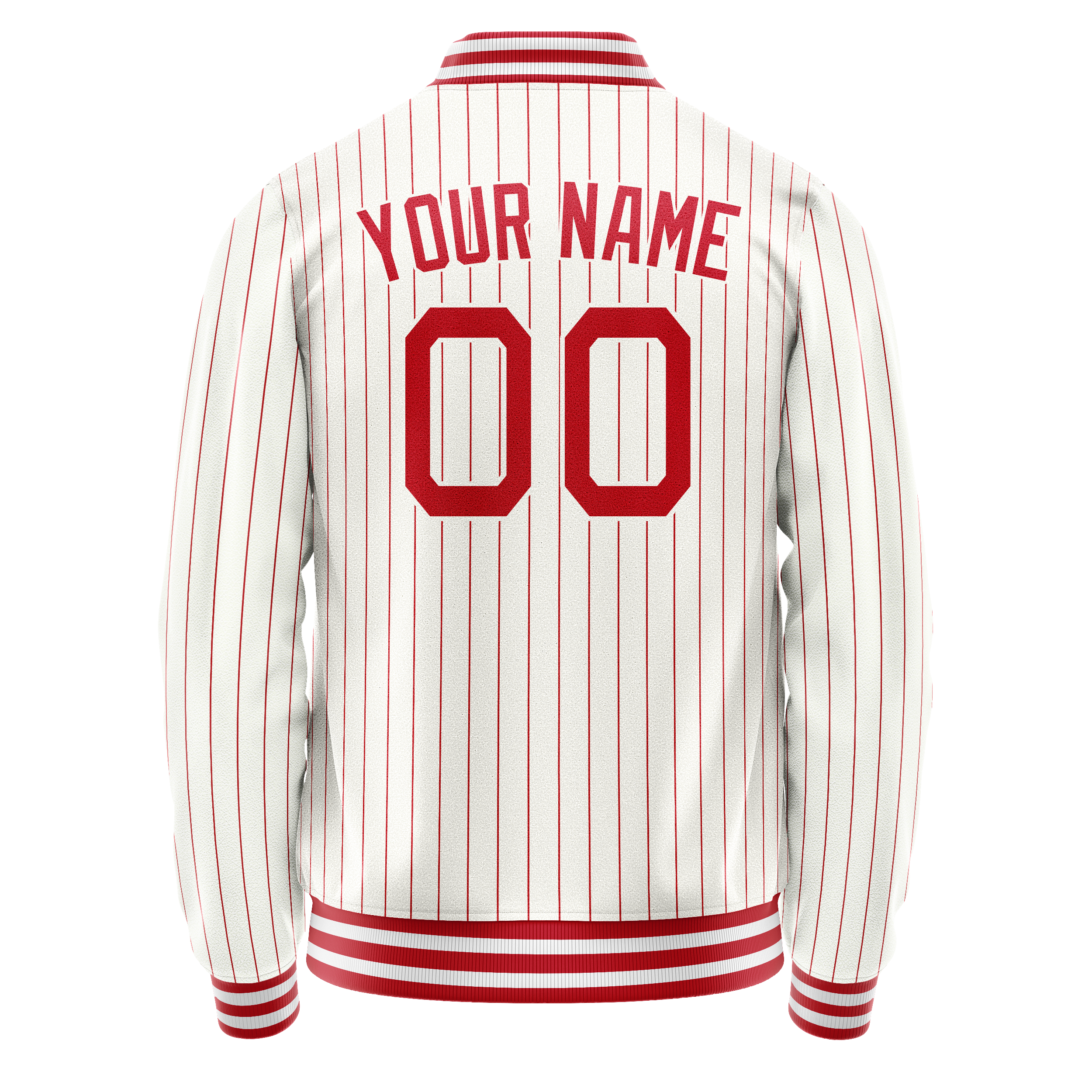 Custom White Red Red Pinstripe Varsity Letterman Jacket JA02240617LH474