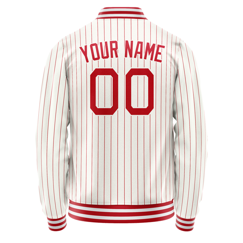 Custom White Red Red Pinstripe Varsity Letterman Jacket JA02240617LH474