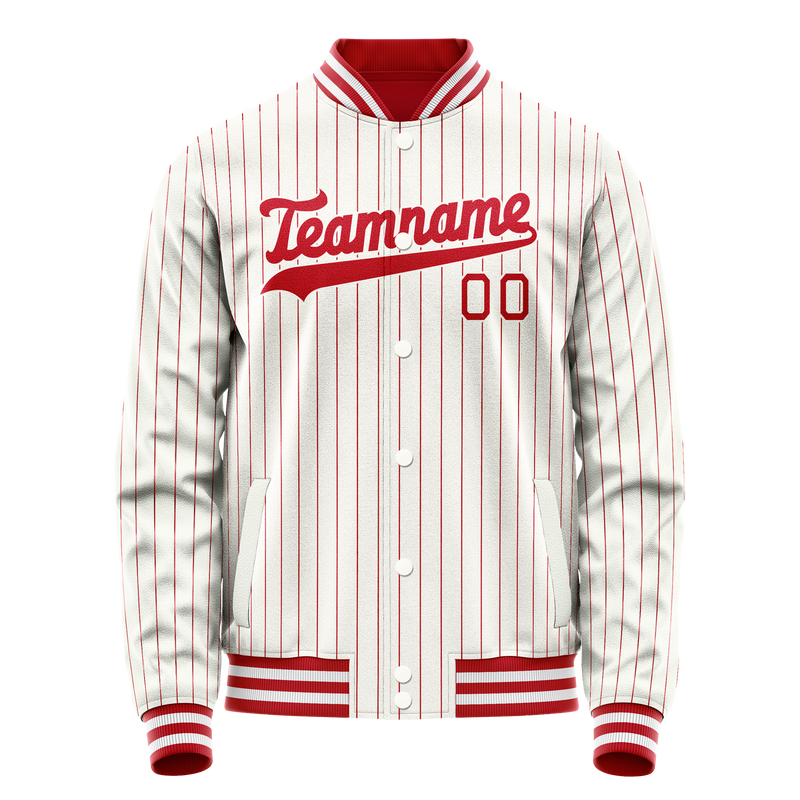 Custom White Red Red Pinstripe Varsity Letterman Jacket JA02240617LH474