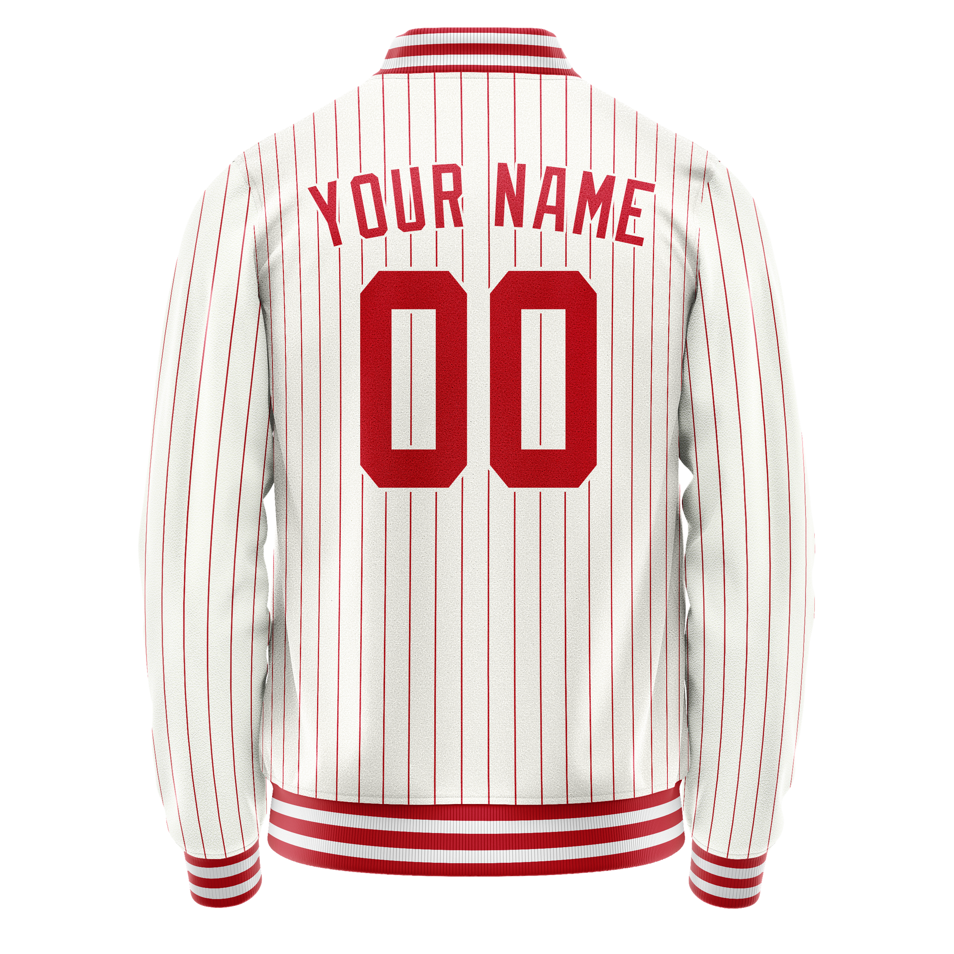 Custom White Red Red Pinstripe Varsity Letterman Jacket JA02240617JC505