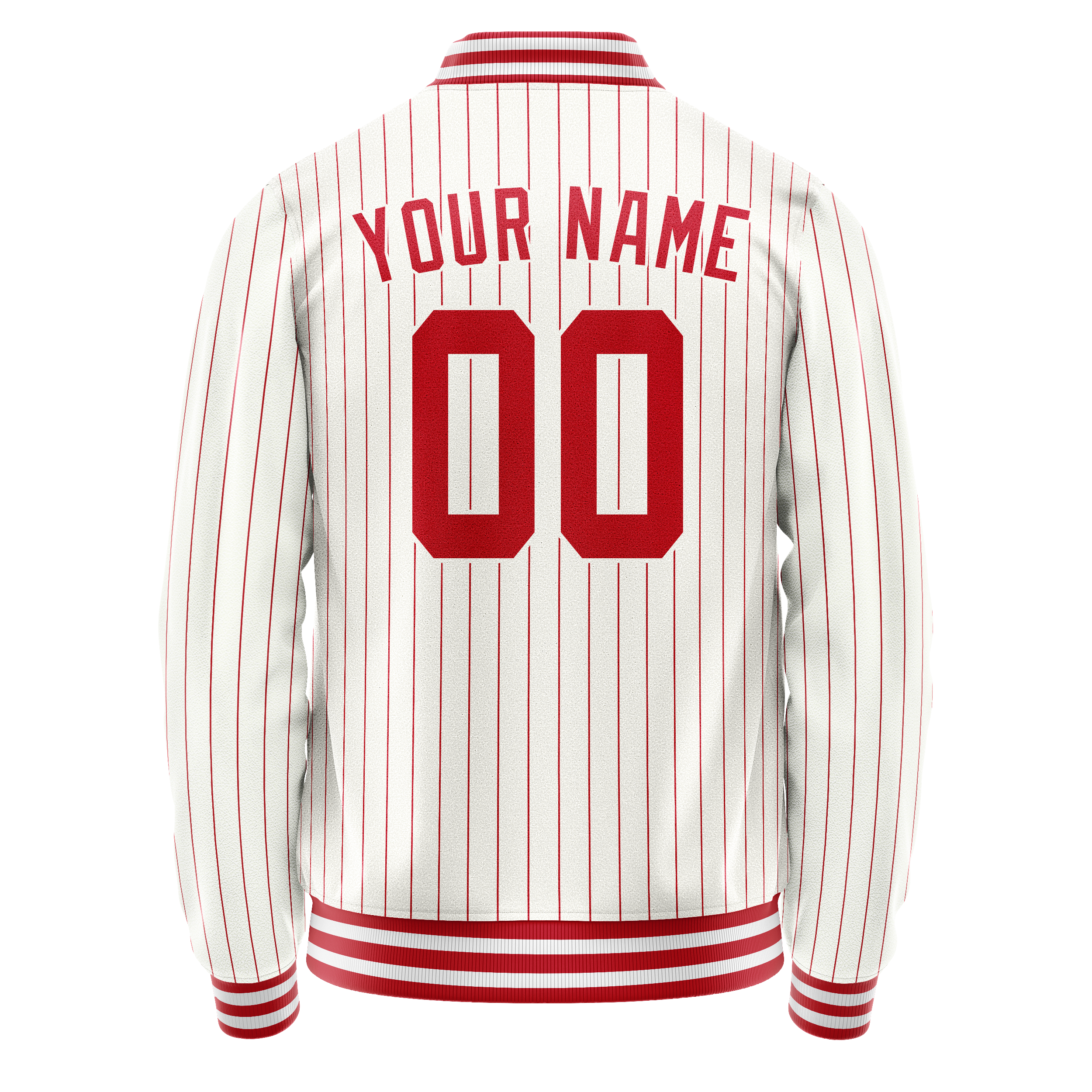 Custom White Red Red Pinstripe Varsity Letterman Jacket JA02240617JC505