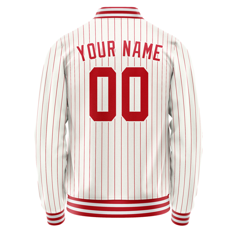Custom White Red Red Pinstripe Varsity Letterman Jacket JA02240617JC505