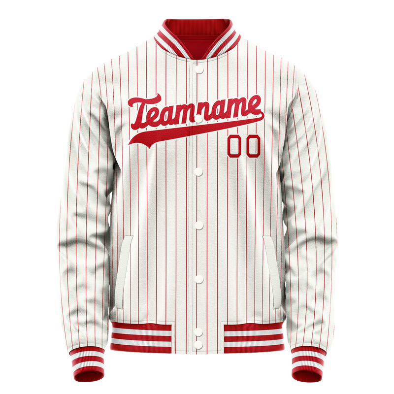 Custom White Red Red Pinstripe Varsity Letterman Jacket JA02240617JC505