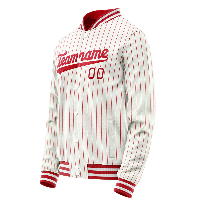 Custom White Red Red Pinstripe Varsity Letterman Jacket JA02240617JC505